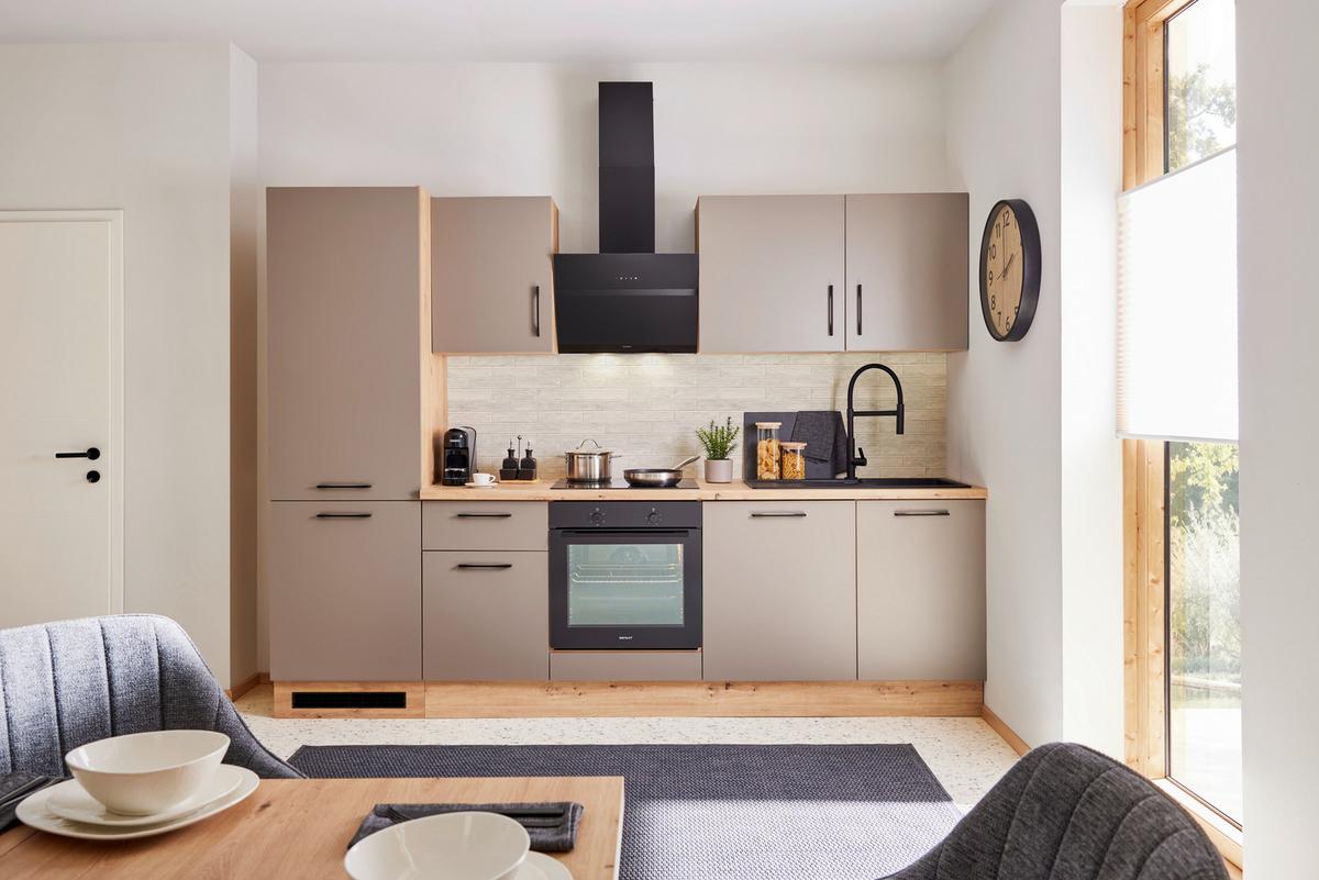 Küchenblock LINZ 220cm Cubanit grau ohne Geräte - Schwarz/Eiche Artisan, MODERN, Holzwerkstoff/Metall (220cm)