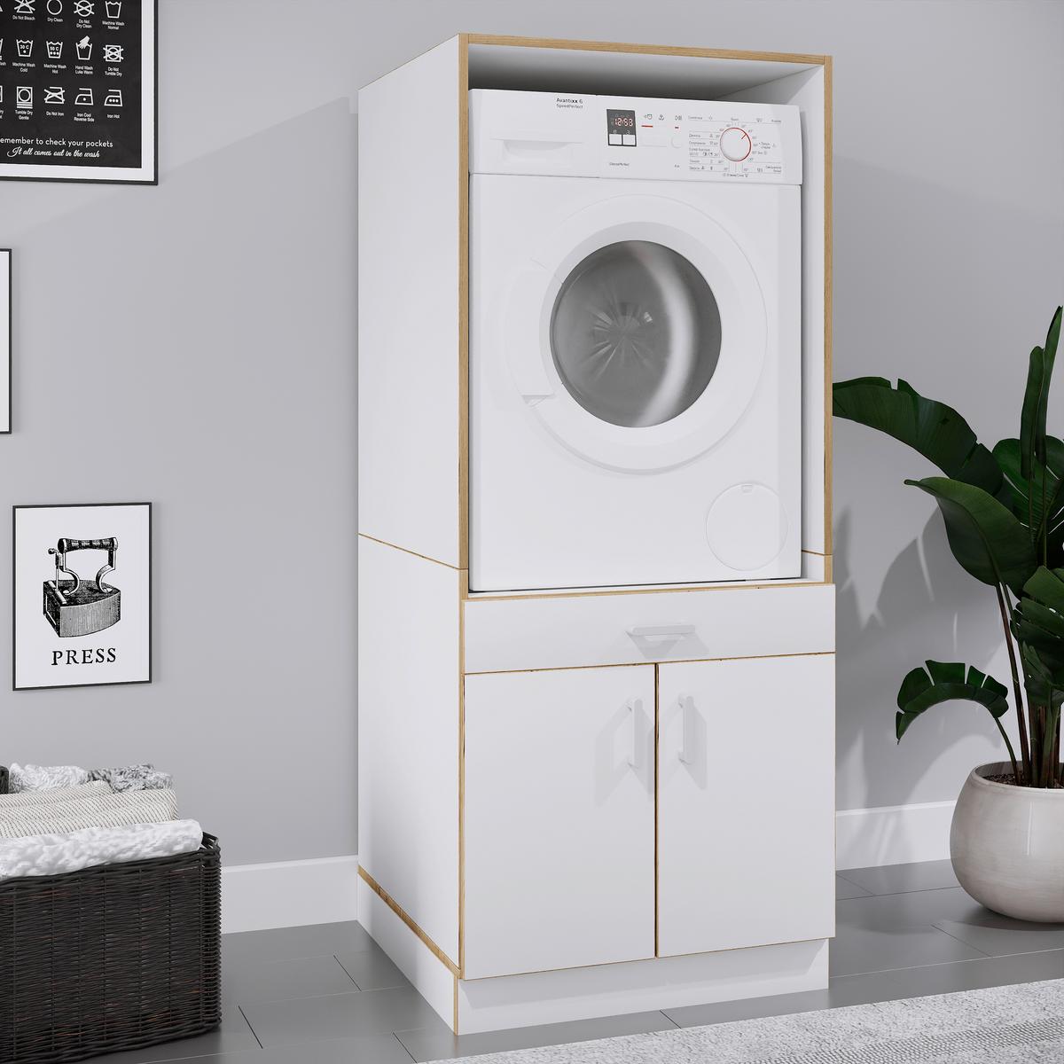 Waschmaschinenschrank Rislo - Honigeiche/Weiss, Trend, Holzwerkstoff/Kunststoff (67/162/68cm) - MID.YOU