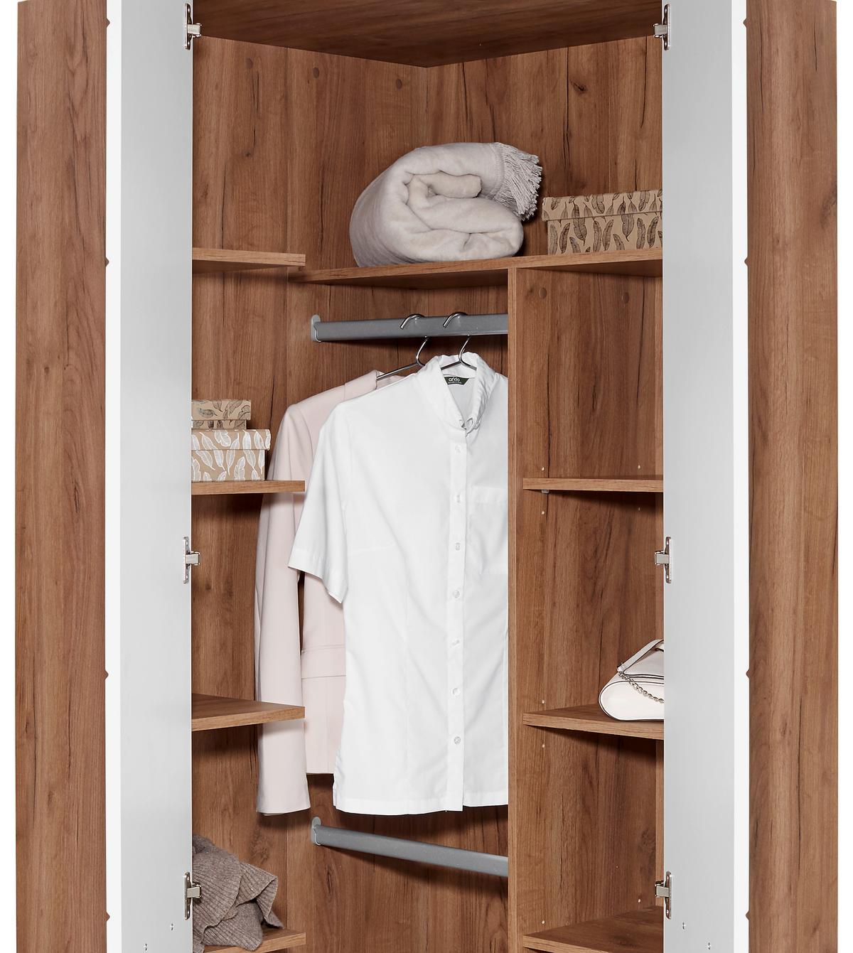 Kutni Ormar Za Odjeću Avensis New - bijela/boje hrasta, Konvencionalno, drvni materijal/plastika (86,5/205,7/86,5cm) - Modern Living
