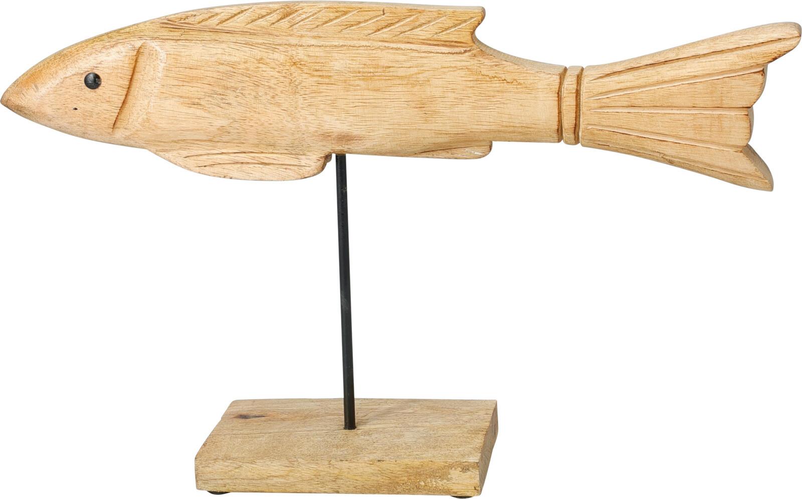 Szobor Fish - natúr színű, Trend, fa/fém (21,5/7/36cm)