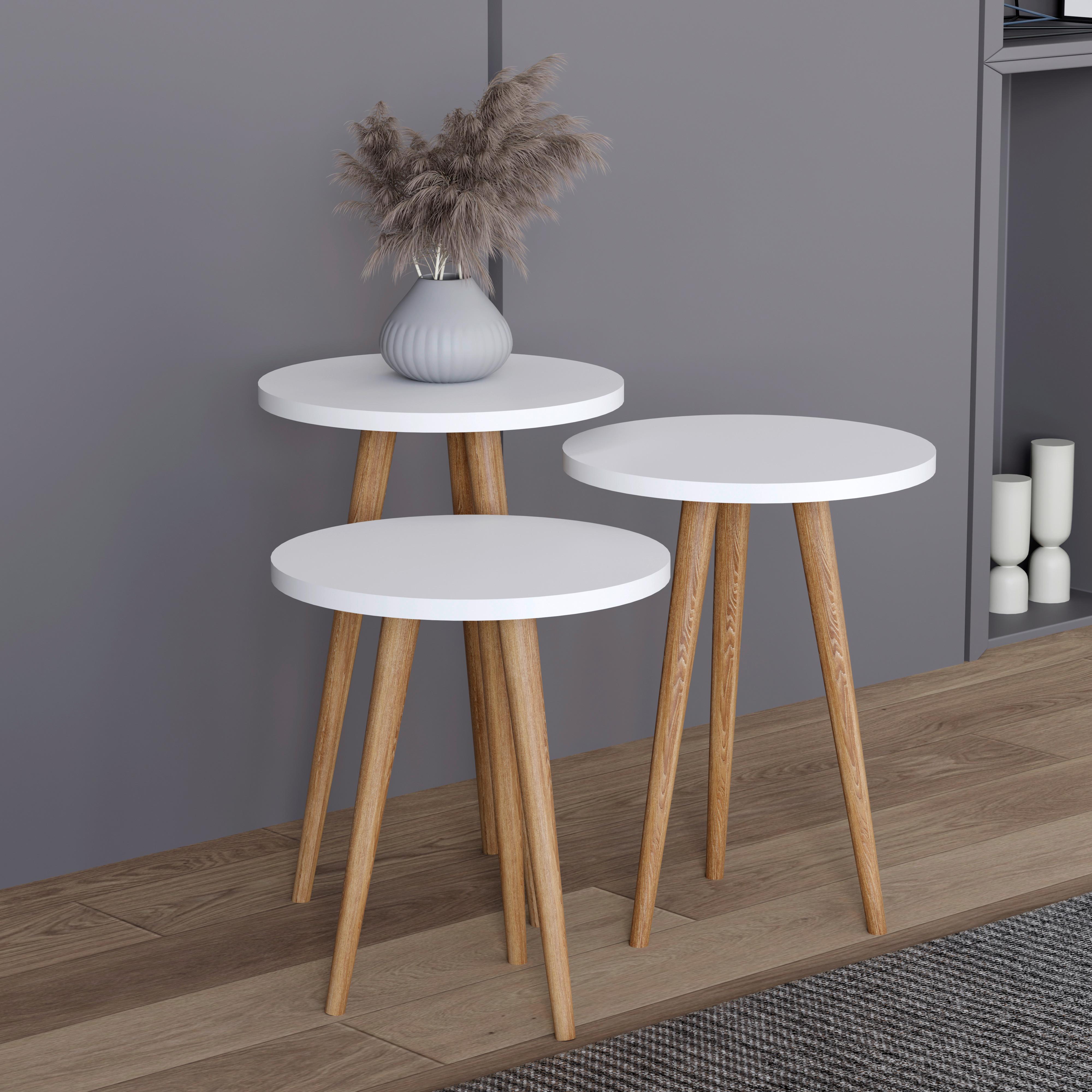 BEISTELLTISCHSET BARILO - Honigeiche/Weiss, Design, Holzwerkstoff (34/34/42-47-52cm) - MID.YOU