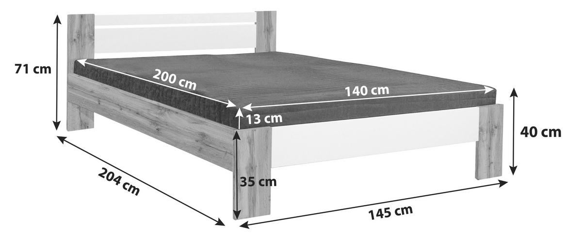 Futonska Postelja Vega -Based-, Divji Hrast, 140x200 - barve hrasta/bela, Konvencionalno, tekstil/leseni material (140/200cm) - Based