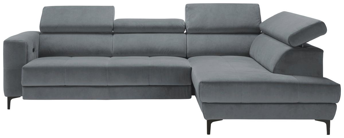 Ecksofa Emma rechts Blaugrau - Blaugrau/Schwarz, MODERN, Textil (301/210cm) - Premium Living