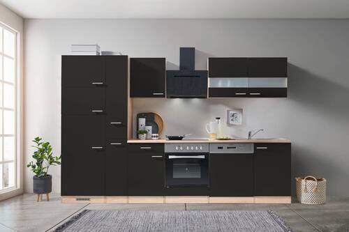 Küchenblock ECONOMY m. Geräten ca. 310 cm Schwarz/Eiche - Eichefarben/Schwarz, Basics, Holzwerkstoff (310cm) - Respekta
