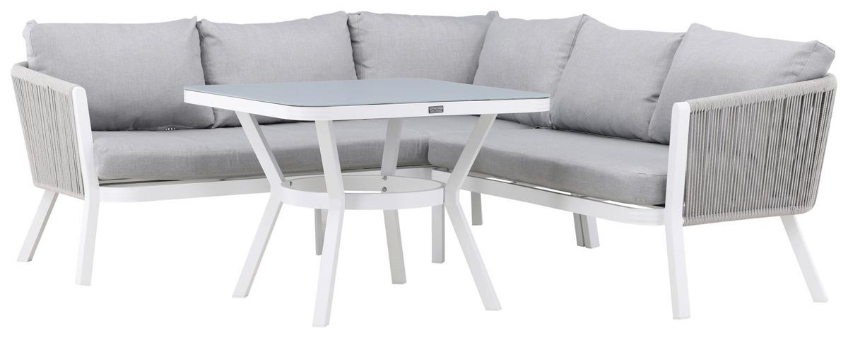 LOUNGEGARNITUR VIRYA - Weiß/Grau, KONVENTIONELL, Textil/Metall - Gardenson