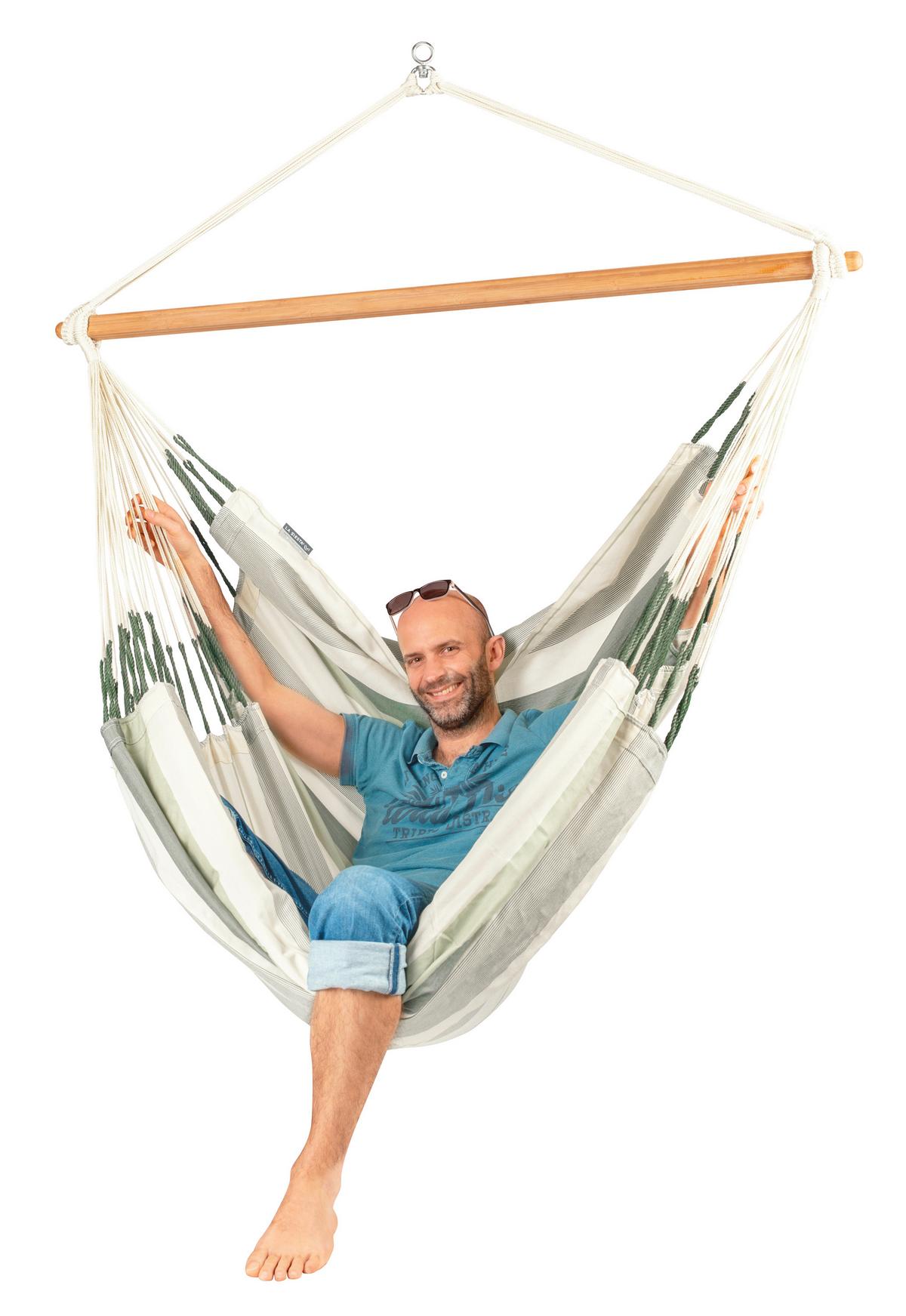 Hängesessel Kingsize Hammock Echtholz ca. 140x170x210 cm - Dunkelgrün/Weiß, KONVENTIONELL, Holz/Textil (140/170/210cm) - La Siesta