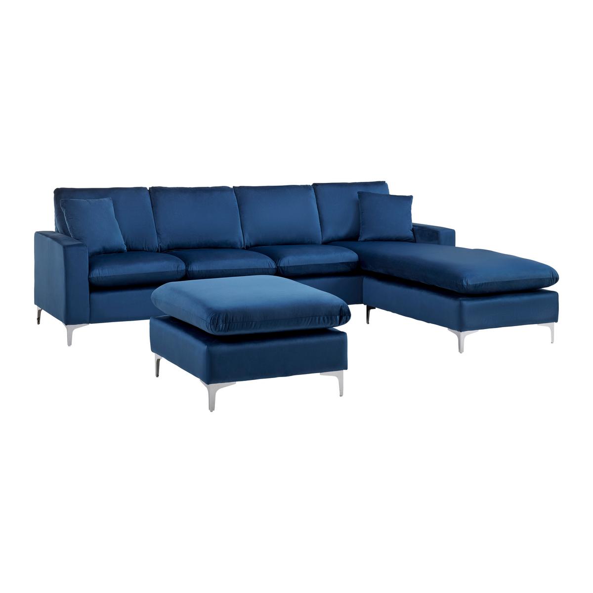 WOHNLANDSCHAFT ISA - Blau/Chromfarben, MODERN, Holz/Textil (280/91/204cm) - Livetastic