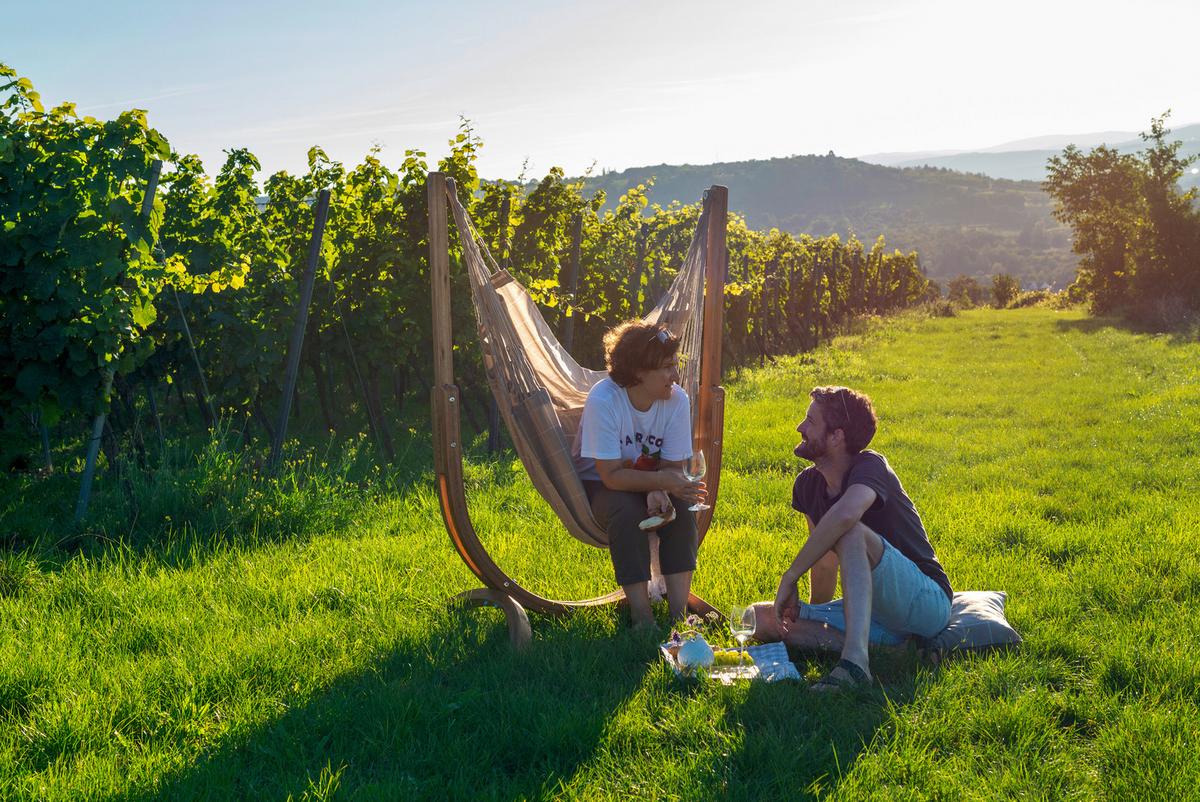Hängematte Hammock Chair and Stand Grau/Braun - Eukalyptusholzfarben/Grau, KONVENTIONELL, Holz/Textil (100/152/92cm) - La Siesta