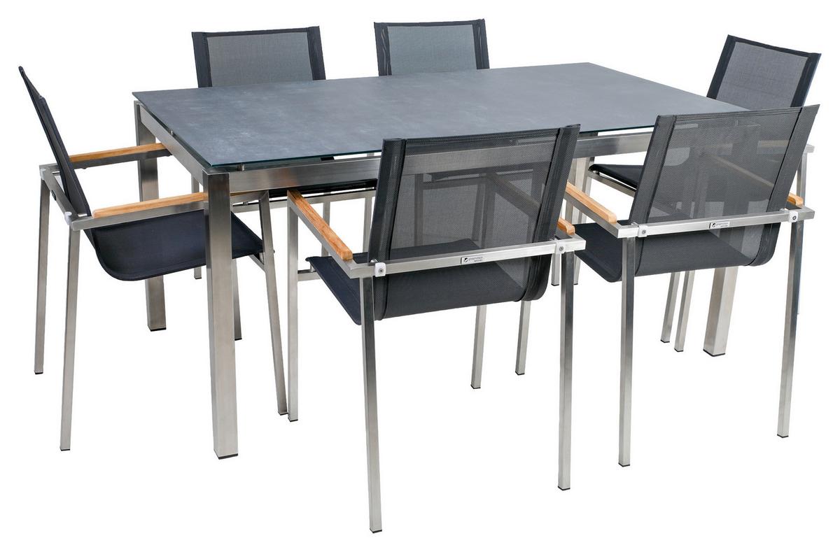 Dining-Loungeset Sydney Grau/Silberfarben - Silberfarben/Grau, Basics, Glas/Holz (160/74/90cm) - Gardenson