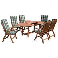 Gartenmöbel Set 13-tlg Maracaibo Holz - Naturfarben/Grün, KONVENTIONELL, Holz/Textil - Gardenson