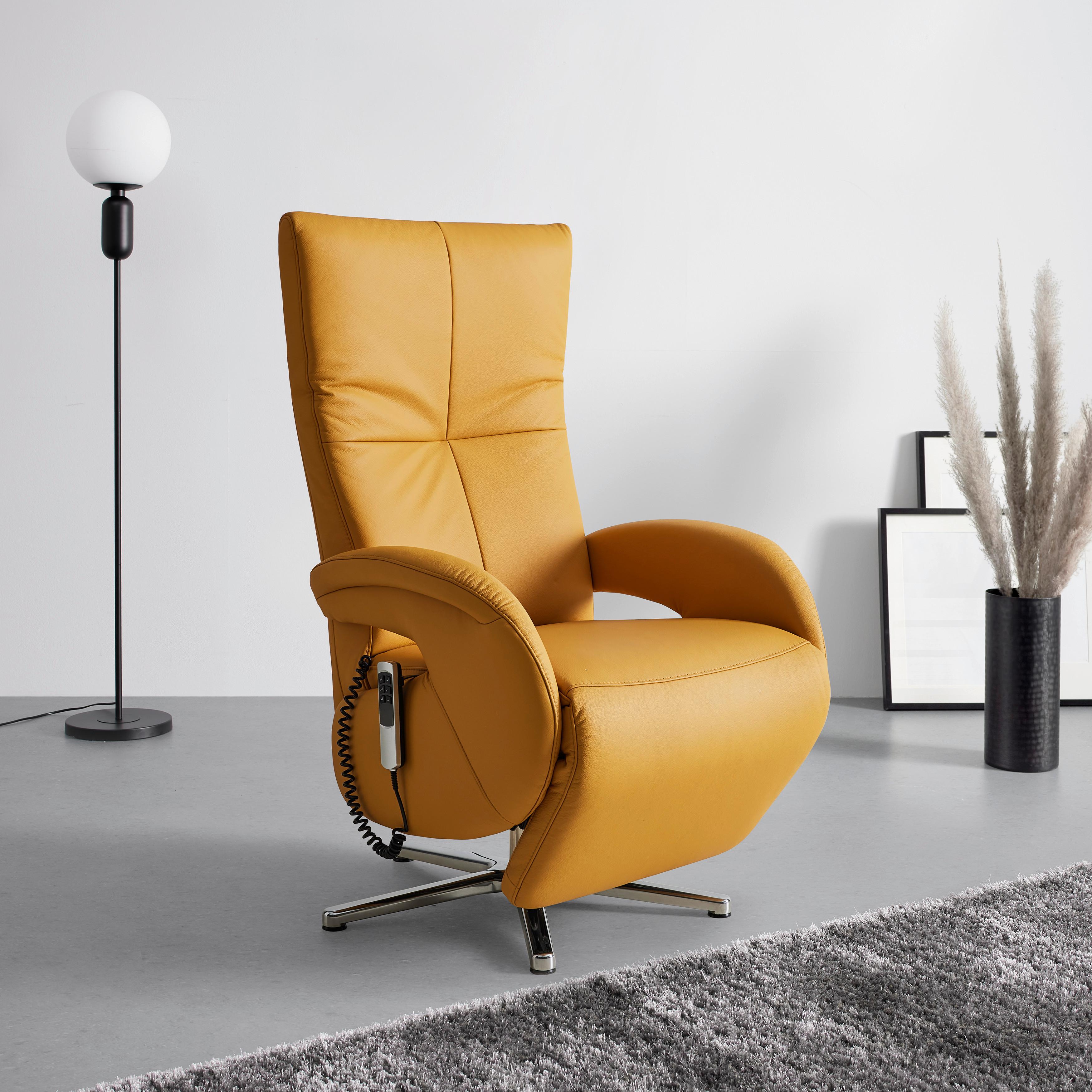 Relaxsessel Sitting 2 in Leder Curry - Currygelb/Chromfarben, MODERN, Leder (70/111/80cm) - Premium Living