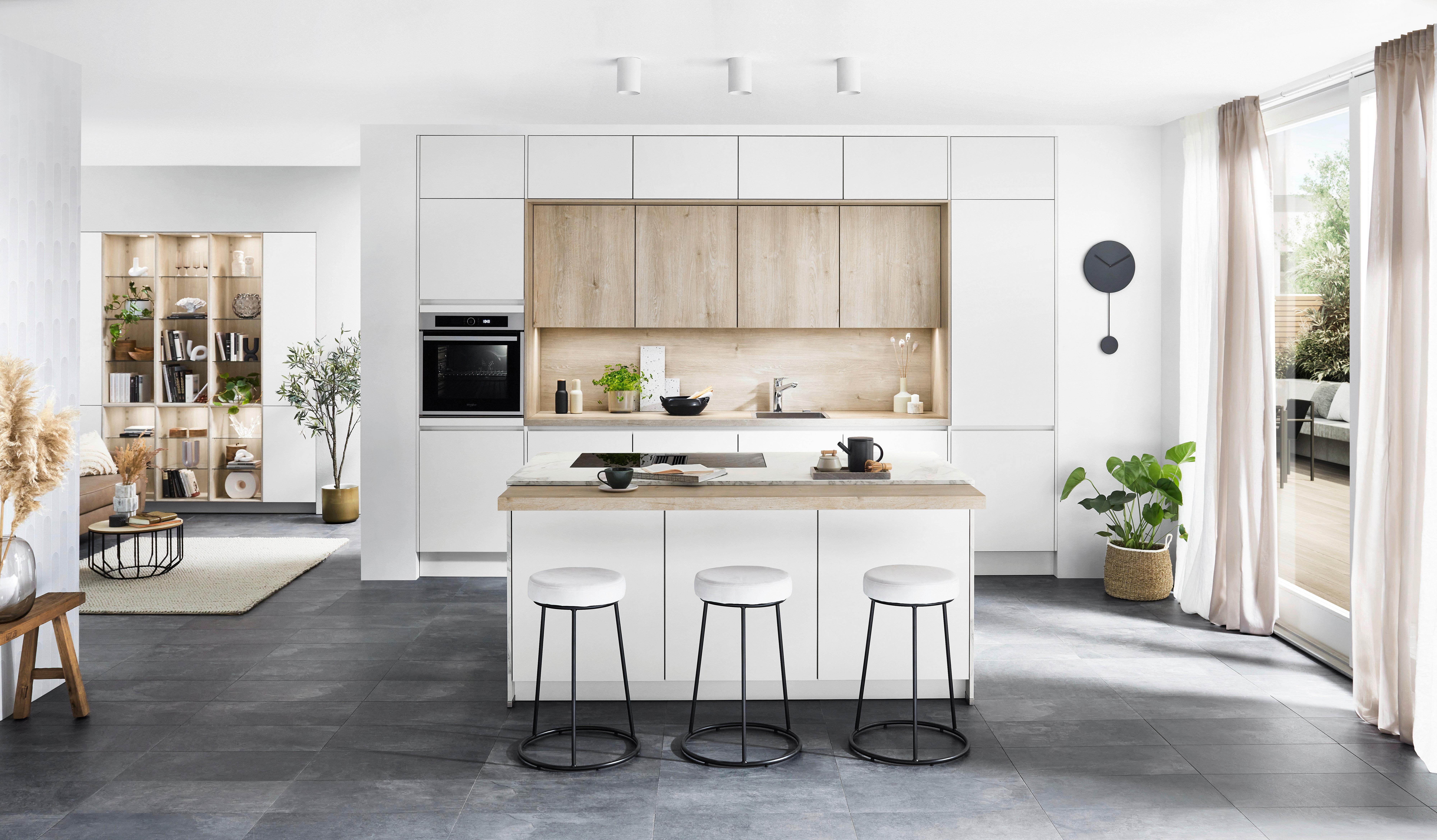 Einbauküche Senso Natura in Weiß/Eichefarben - Eichefarben/Weiß, MODERN, Holzwerkstoff (366,4/183cm) - Nobilia