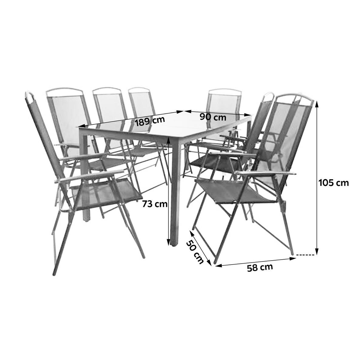 Gartentischgruppe Anthrazit 9-teilig - Anthrazit, Basics, Glas/Textil - Gardenson