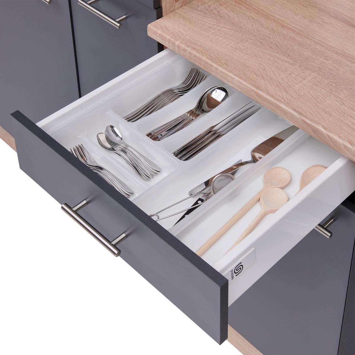 Küchenblock ECONOMY 310 Grau/Eiche B: ca. 310 cm - Eichefarben/Grau, Basics, Holzwerkstoff (310cm) - Respekta