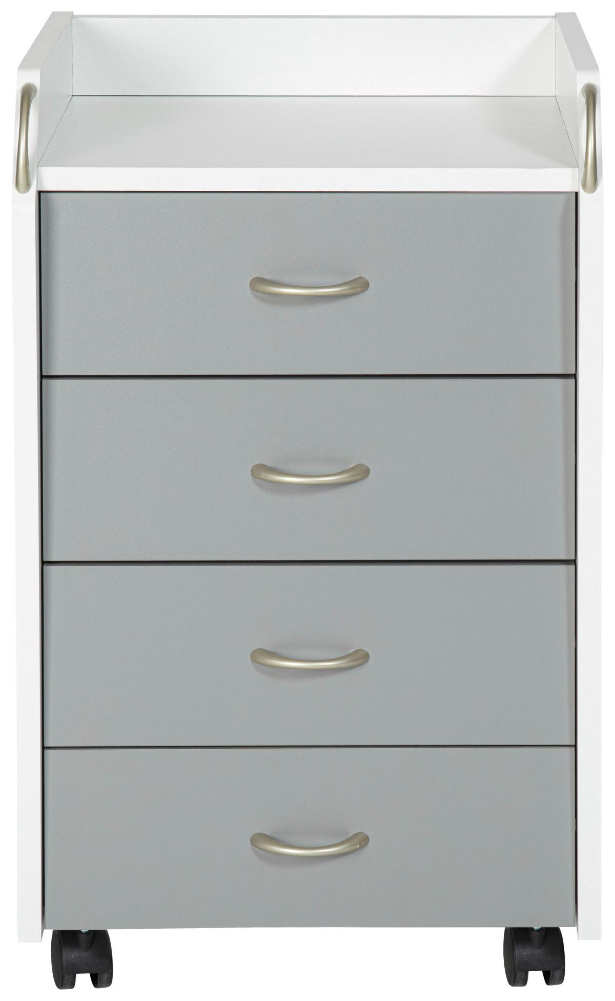 Rollcontainer Printi Grau/Weiß - Silberfarben/Weiß, KONVENTIONELL, Holzwerkstoff/Kunststoff (40/65/36cm) - MID.YOU