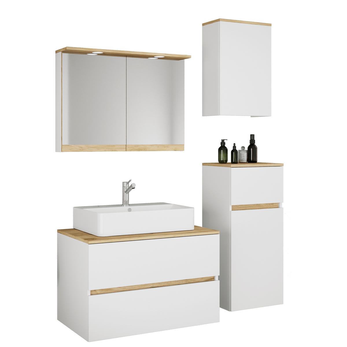 Badezimmer Cosila - Honigeiche/Weiss, Trend, Keramik/Holzwerkstoff (120cm) - MID.YOU