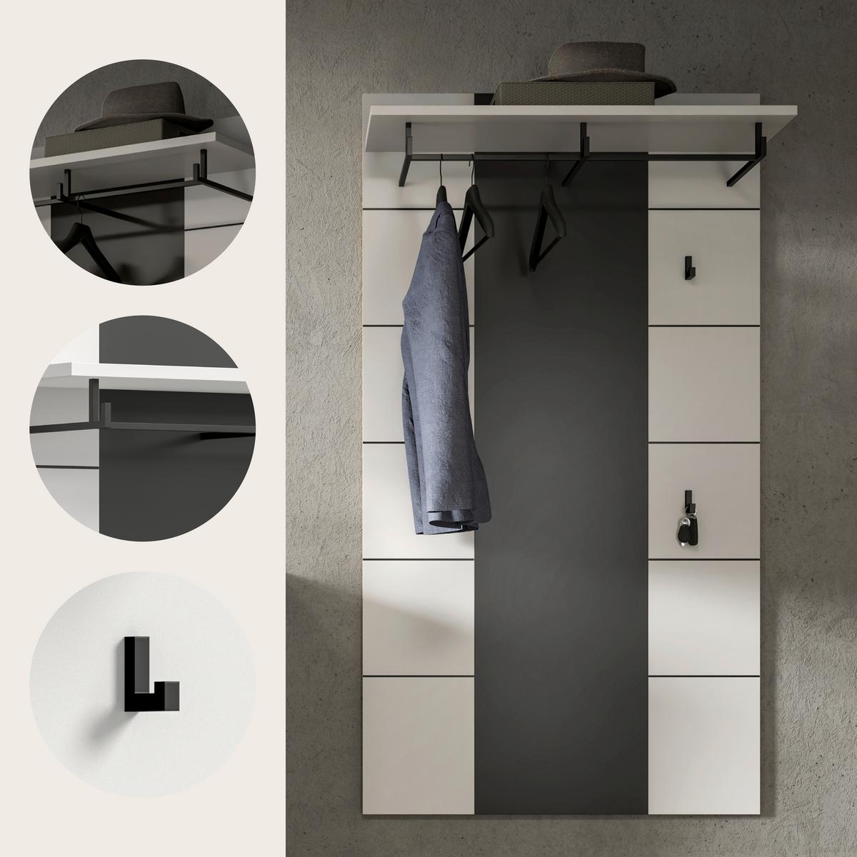 Garderobni Panel Canu, Bela, Siva - siva/bela, Design, leseni material (80/145/29cm) - Livetastic