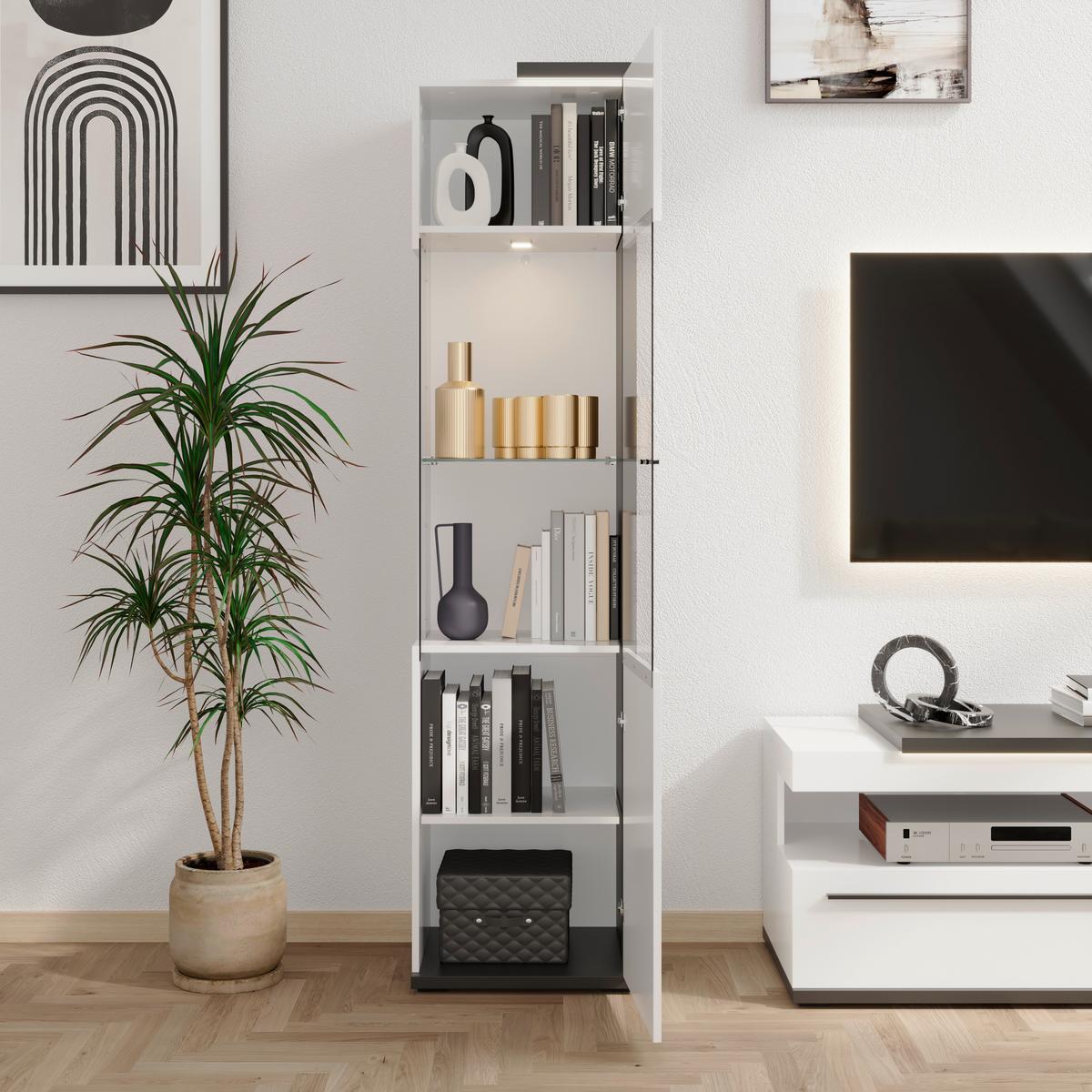 Vitrina Ambiente Plus - bijela/bijela visoki sjaj, Moderno, staklo/drvni materijal (48,5/199,1/43,6cm) - Modern Living