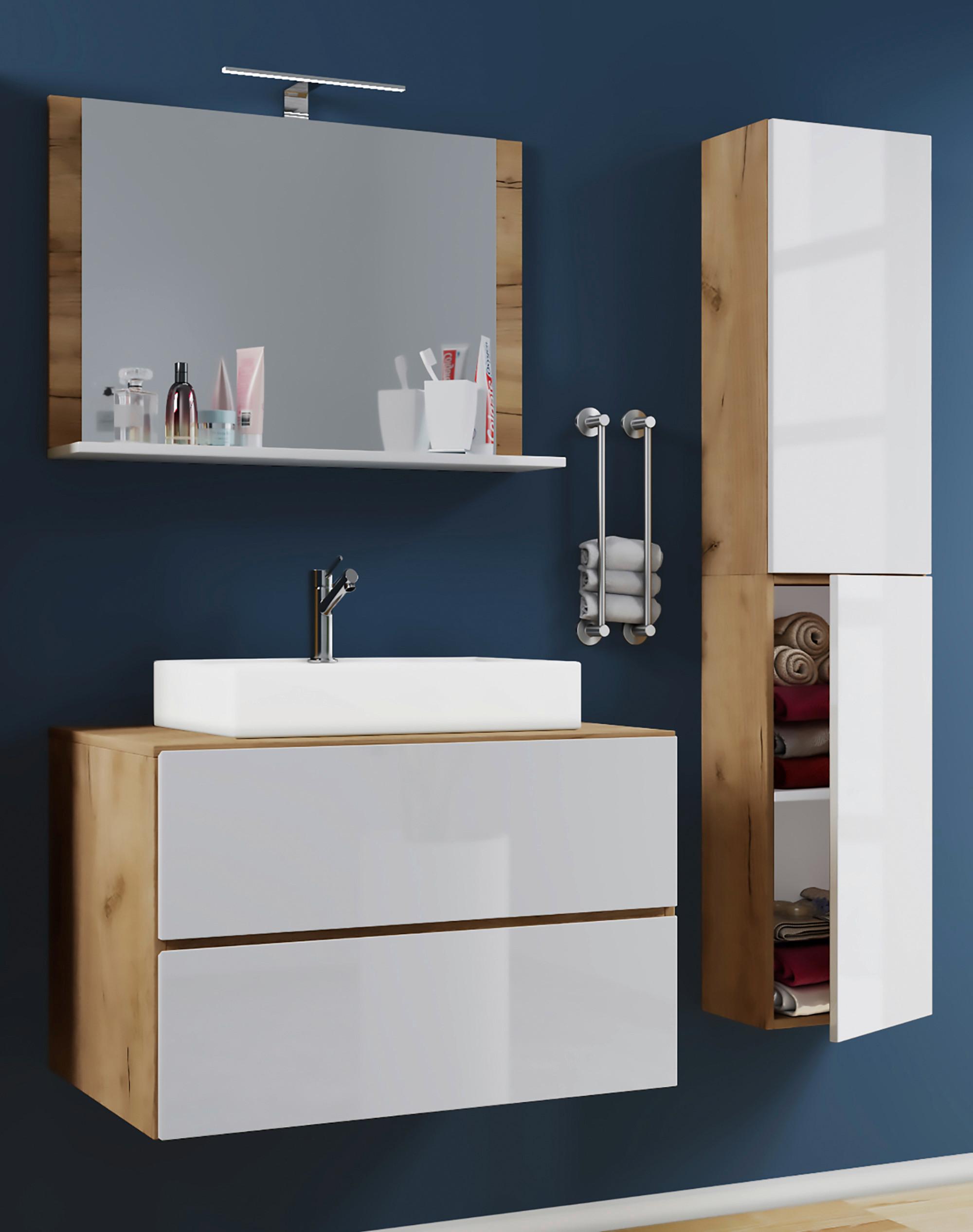 Badezimmer Lendas 4-tlg. ca. 114 cm Honigeiche/Weiß - Honigeiche/Weiß, MODERN, Keramik/Holzwerkstoff (114cm) - MID.YOU