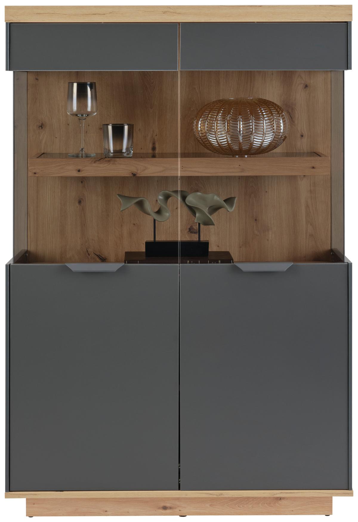 Comodă înaltă JAKE - stejar Artisan/antracit, Trend, sticlă/material pe bază de lemn (89,1/137/38cm) - Modern Living