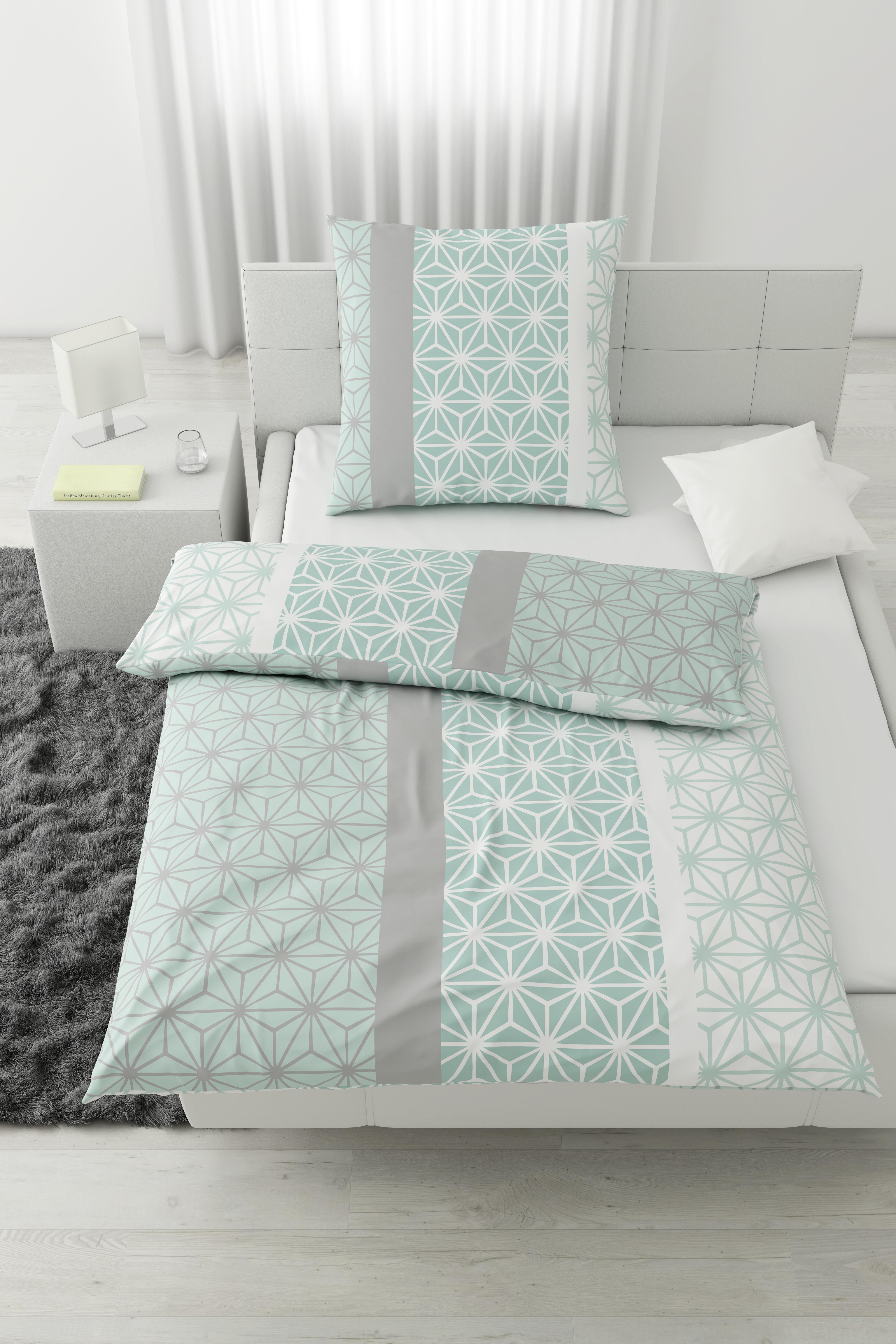 Bettwäsche Selma in Mint ca. 135x200cm - Gelb/Weiß, KONVENTIONELL, Textil (135/200cm) - Based