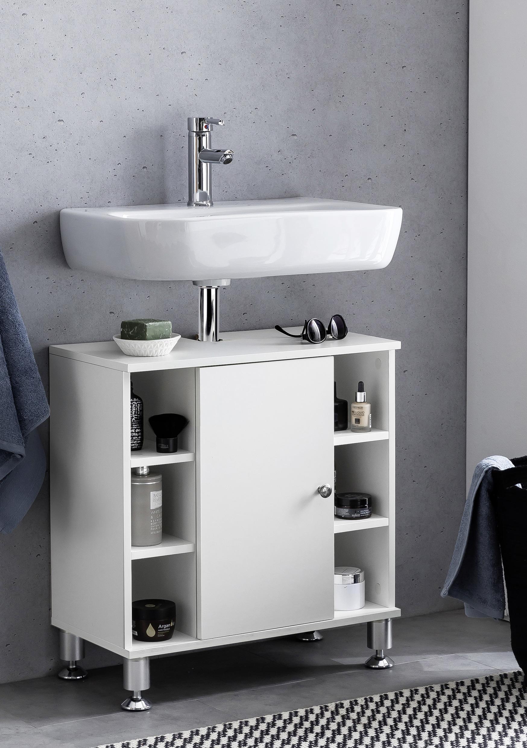 Omarica Za Pod Umivalnik Wl5.752 - bela/barve aluminija, Basics, leseni material (60/64/32cm) - MID.YOU