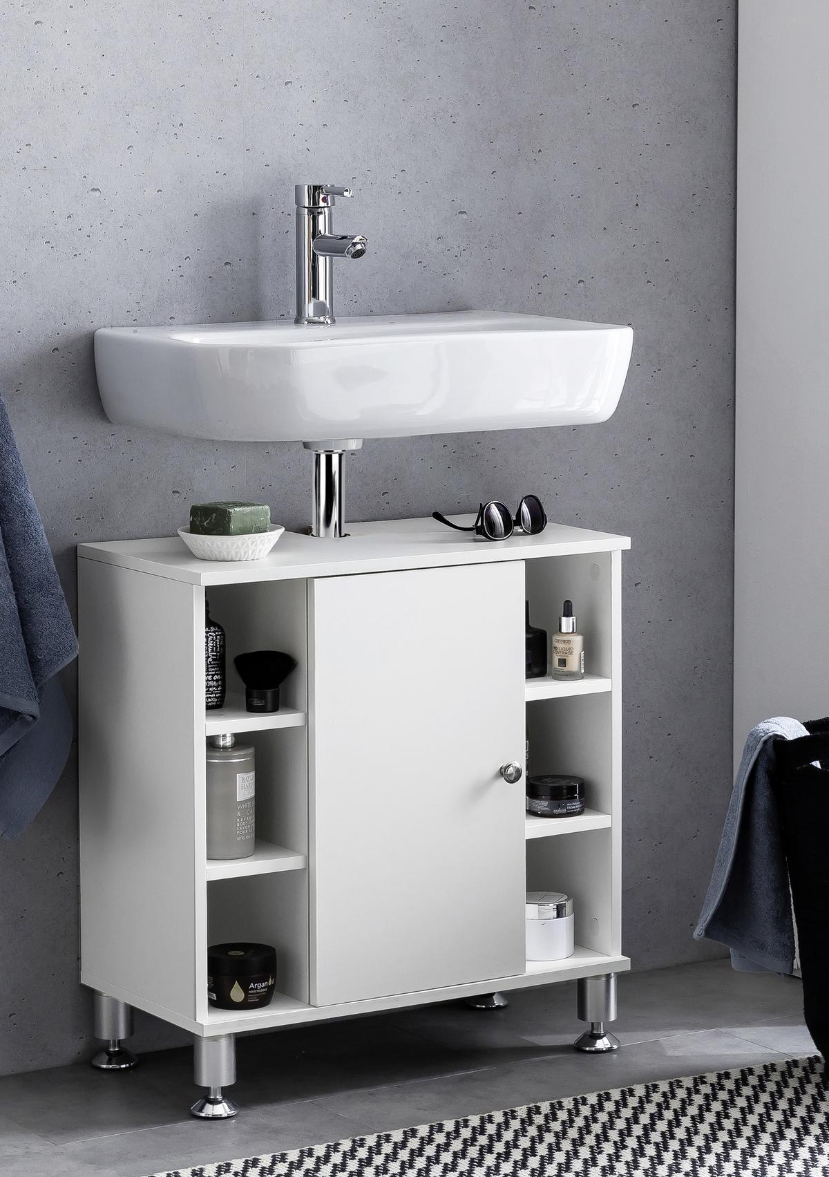 Omarica Za Pod Umivalnik Wl5.752 - bela/barve aluminija, Basics, leseni material (60/64/32cm) - MID.YOU