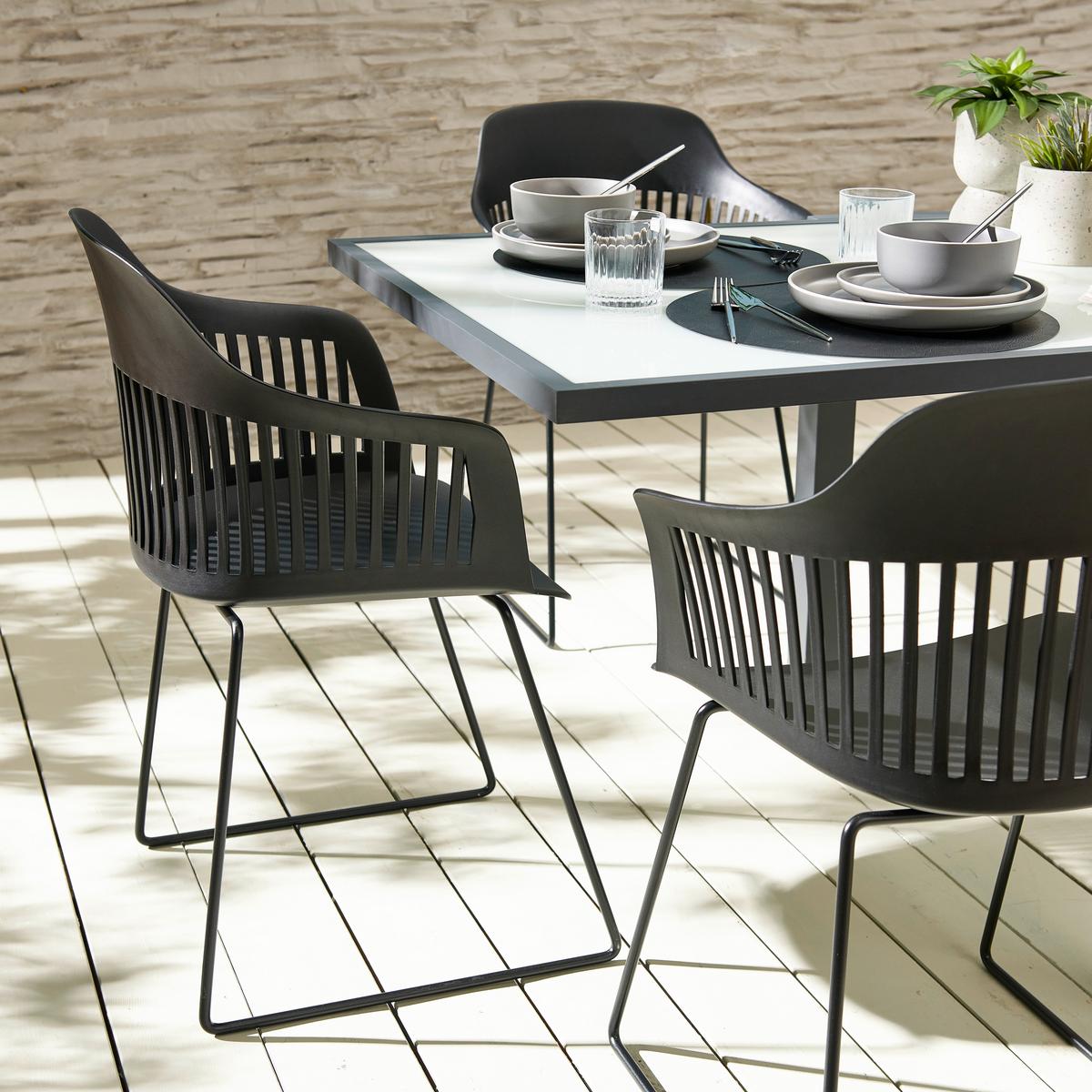 Gartenstuhl New York in Blau - Blau/Schwarz, Modern, Kunststoff/Metall (58/82/54cm) - Modern Living