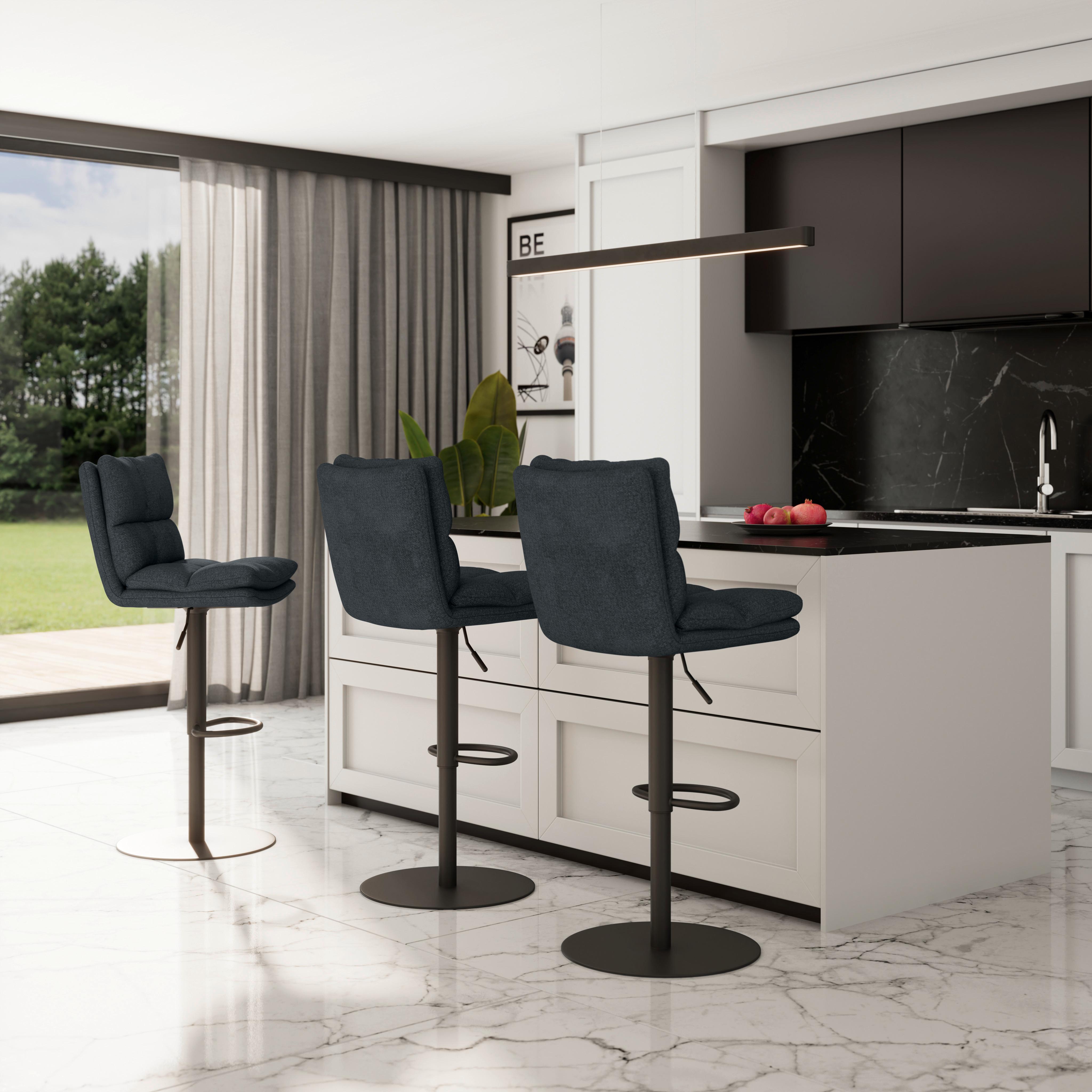Barhocker Caja Schwarz Struktur Gepolstert - Schwarz, MODERN, Holz/Textil (47/87-107/49cm) - Bessagi Home
