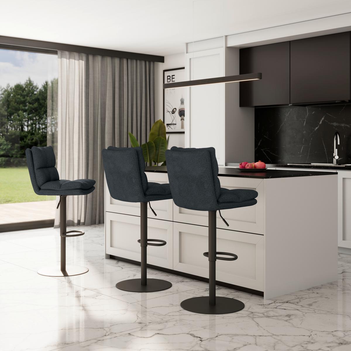 Barhocker Caja Schwarz Struktur Gepolstert - Schwarz, MODERN, Holz/Textil (47/87-107/49cm) - Bessagi Home
