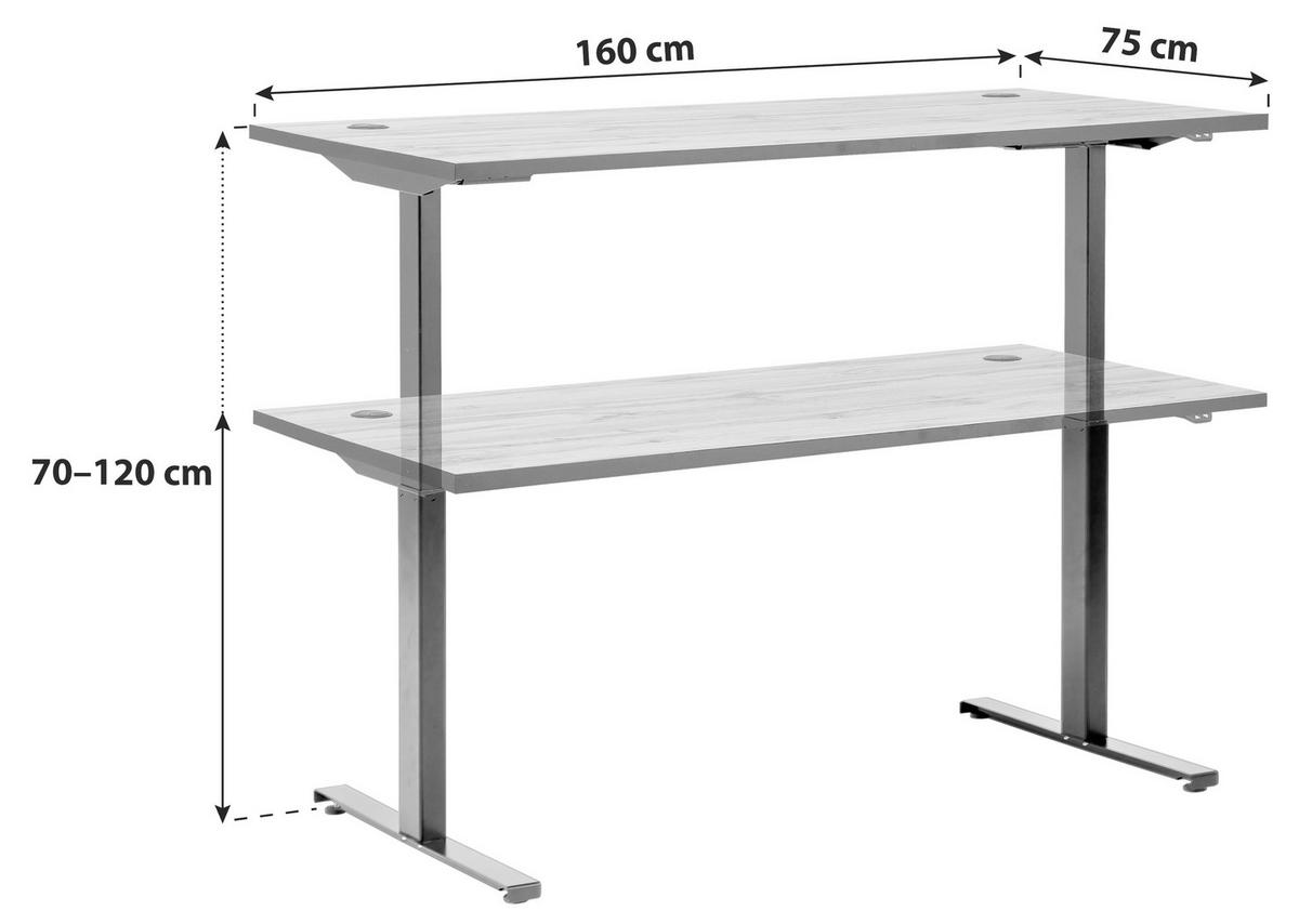 Schreibtisch Serie 2000 ca 160x75 cm Eiche - Eichefarben/Schwarz, KONVENTIONELL, Holzwerkstoff/Metall (160/70,5-117/75cm) - MID.YOU