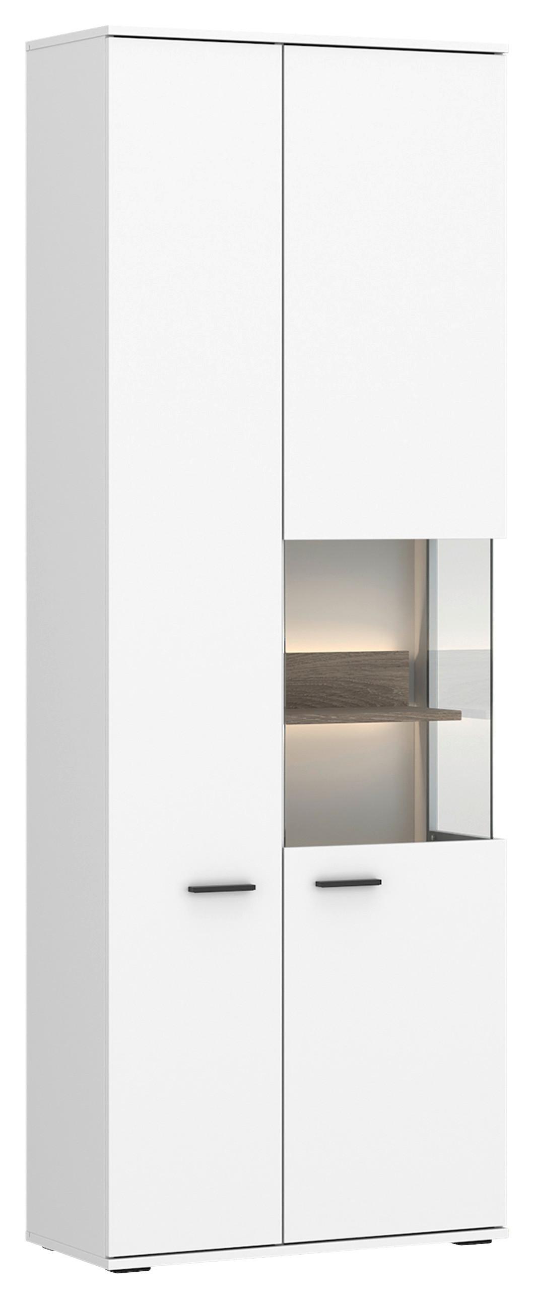 VITRINA COTIA NEW - bijela/boje hrasta, Moderno, staklo/drvni materijal (70/192,7/37cm) - Modern Living