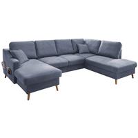 Wohnlandschaft Valentina Blau Struktur - Blau/Naturfarben, KONVENTIONELL, Holz/Textil (150/301/200cm) - P & B