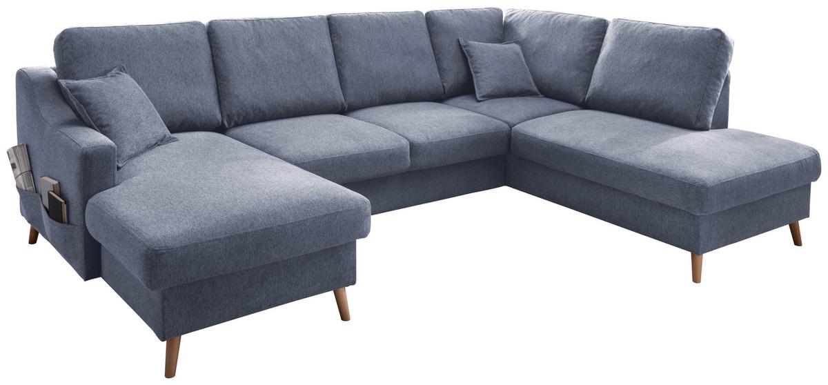 Wohnlandschaft Valentina Blau Struktur - Blau/Naturfarben, KONVENTIONELL, Holz/Textil (150/301/200cm) - P & B