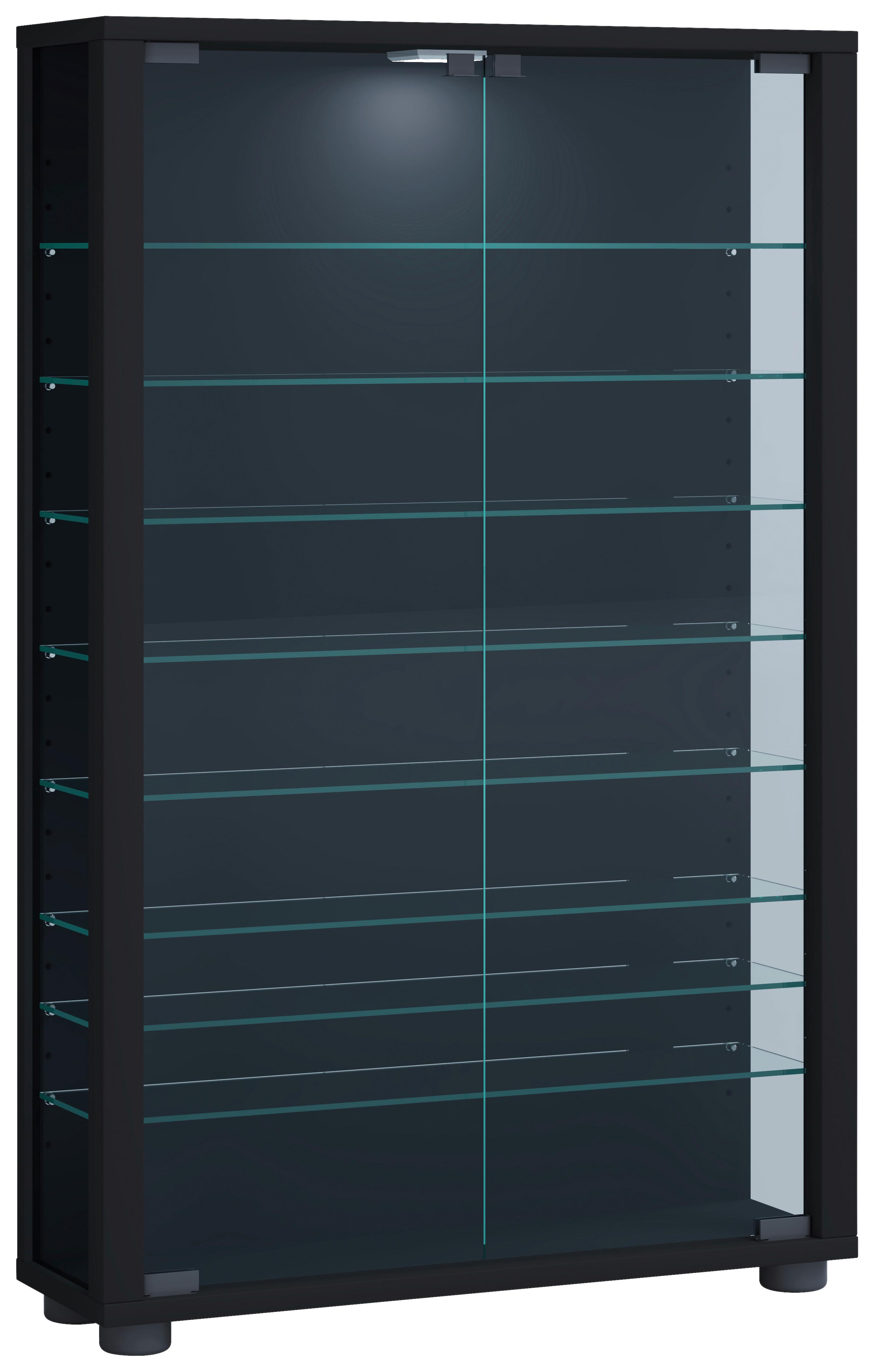 Vitrine Lumo Mini Led - Transparent/Schwarz, Design, Glas/Holzwerkstoff (59/90/18cm) - MID.YOU