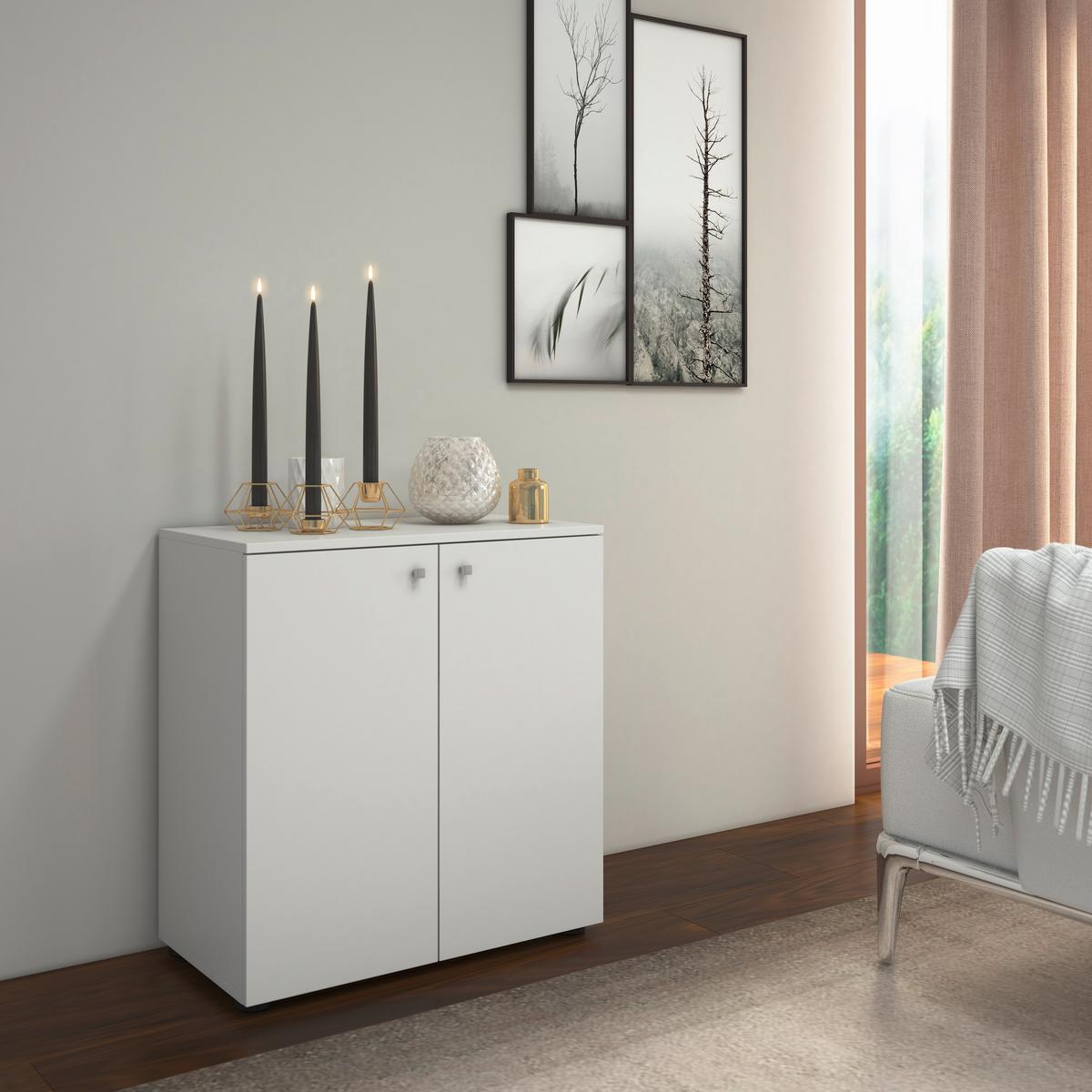 Komoda Vandol Mini, Bela - srebrne barve/črna, Basics, umetna masa/leseni material (70/74/40cm) - MID.YOU