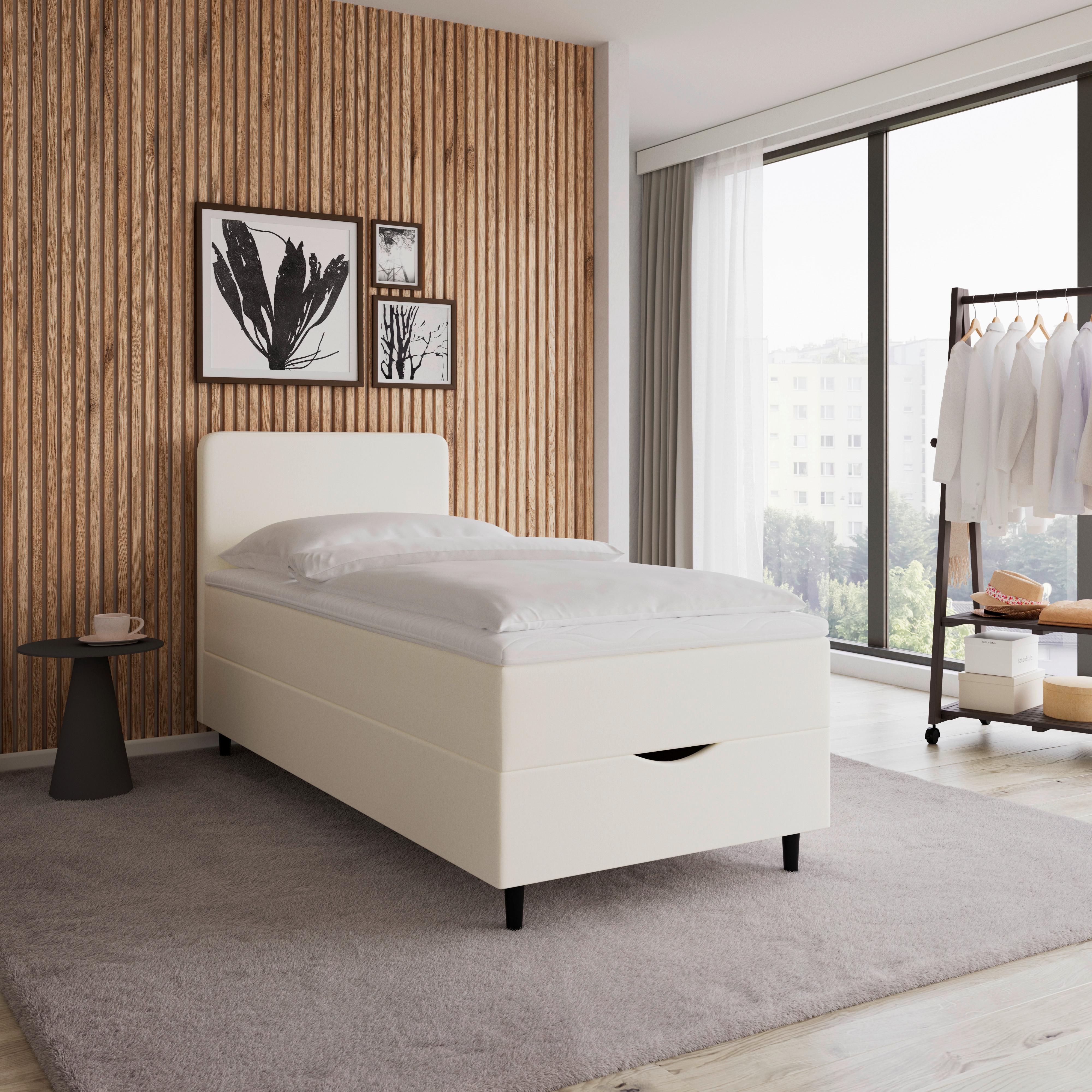 Box Ágy Krém Vida - elefántcsont, Modern, textil/fa (90/200cm) - Bessagi Home