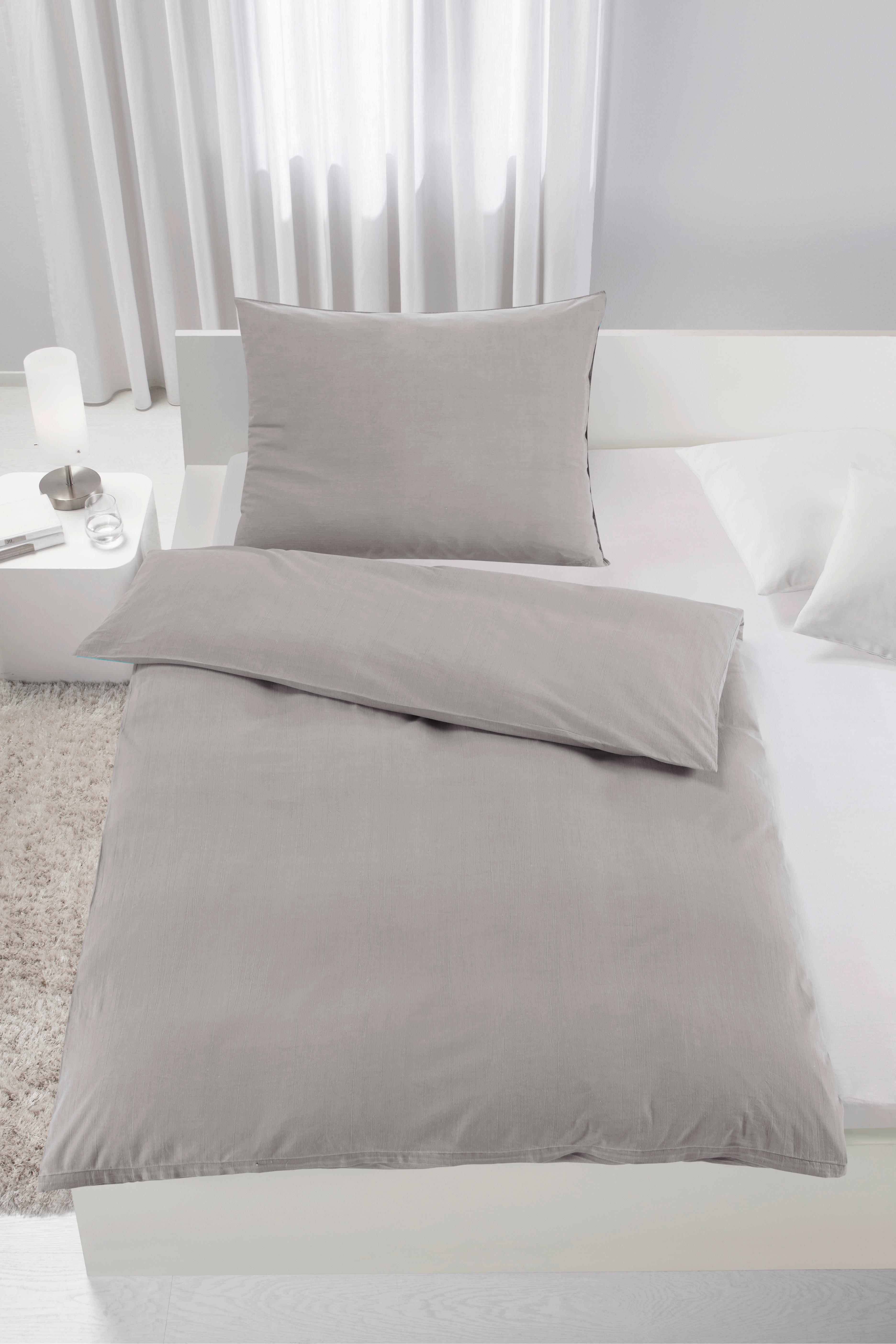 Bettwäsche Stone Washed Uni 160x210cm - Hellgrau, Romantik / Landhaus, Textil (160/210cm) - Modern Living