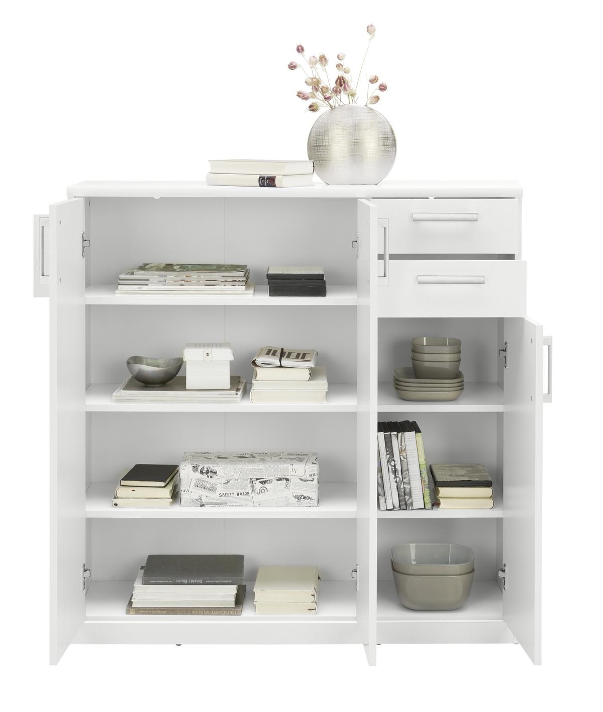 KOMODA EASY - kolor srebrny/biały, Basics, materiał drewnopochodny/tworzywo sztuczne (106/110/36cm) - Xora