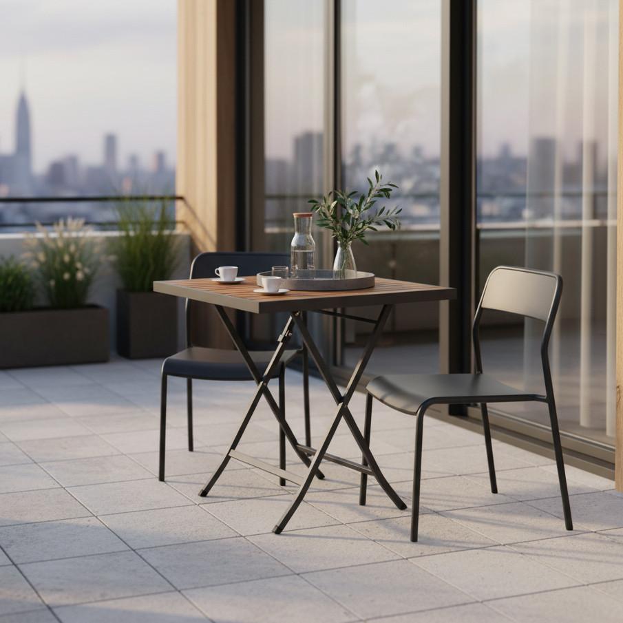 Gartenklapptisch Patmos Holz - Graphitfarben/Akaziefarben, KONVENTIONELL, Holz/Metall (70/70/73cm) - Gardenson