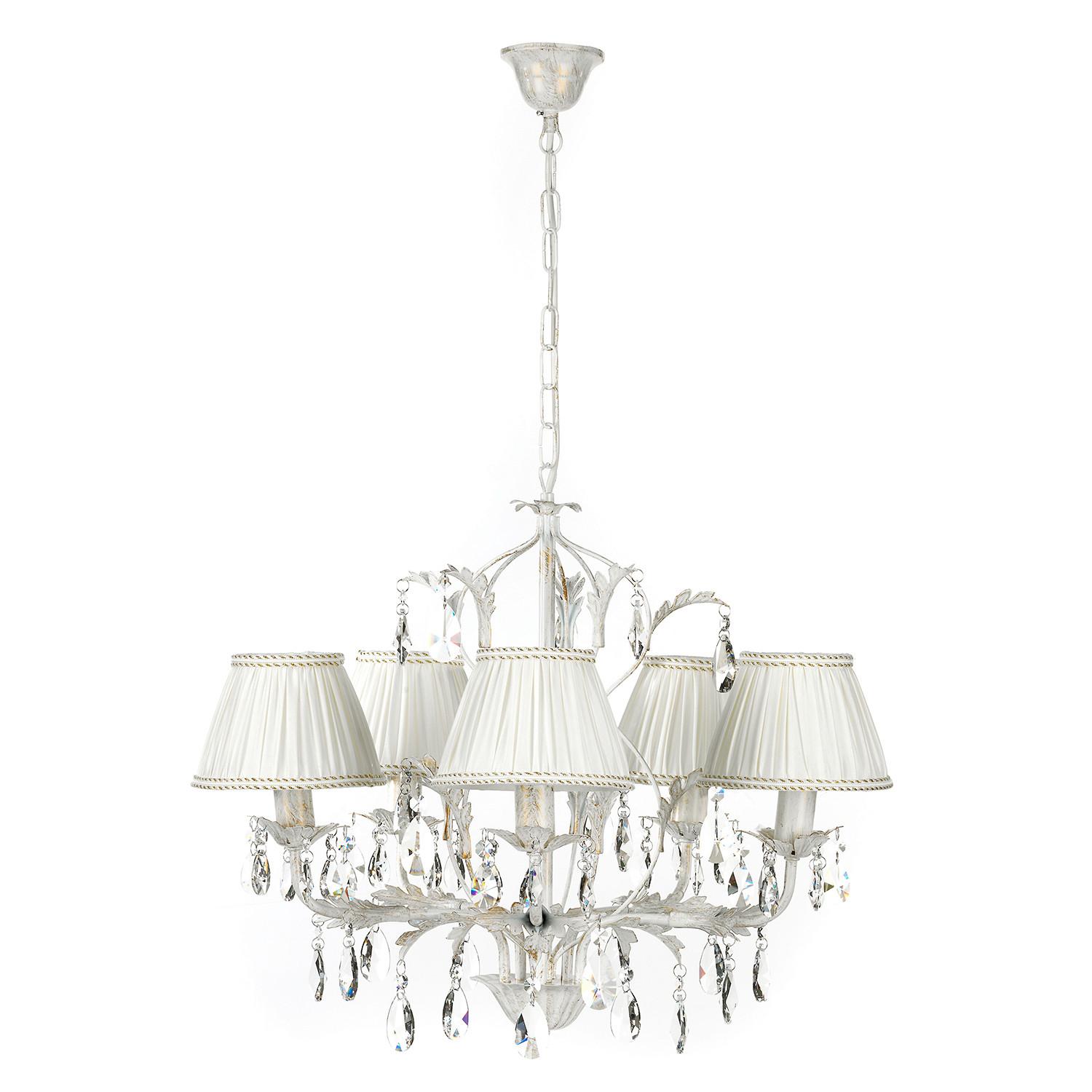 Kristall-Hängeleuchte Karen Weiß max. 6 Watt - Weiß, Natur, Glas/Textil (60/105cm)