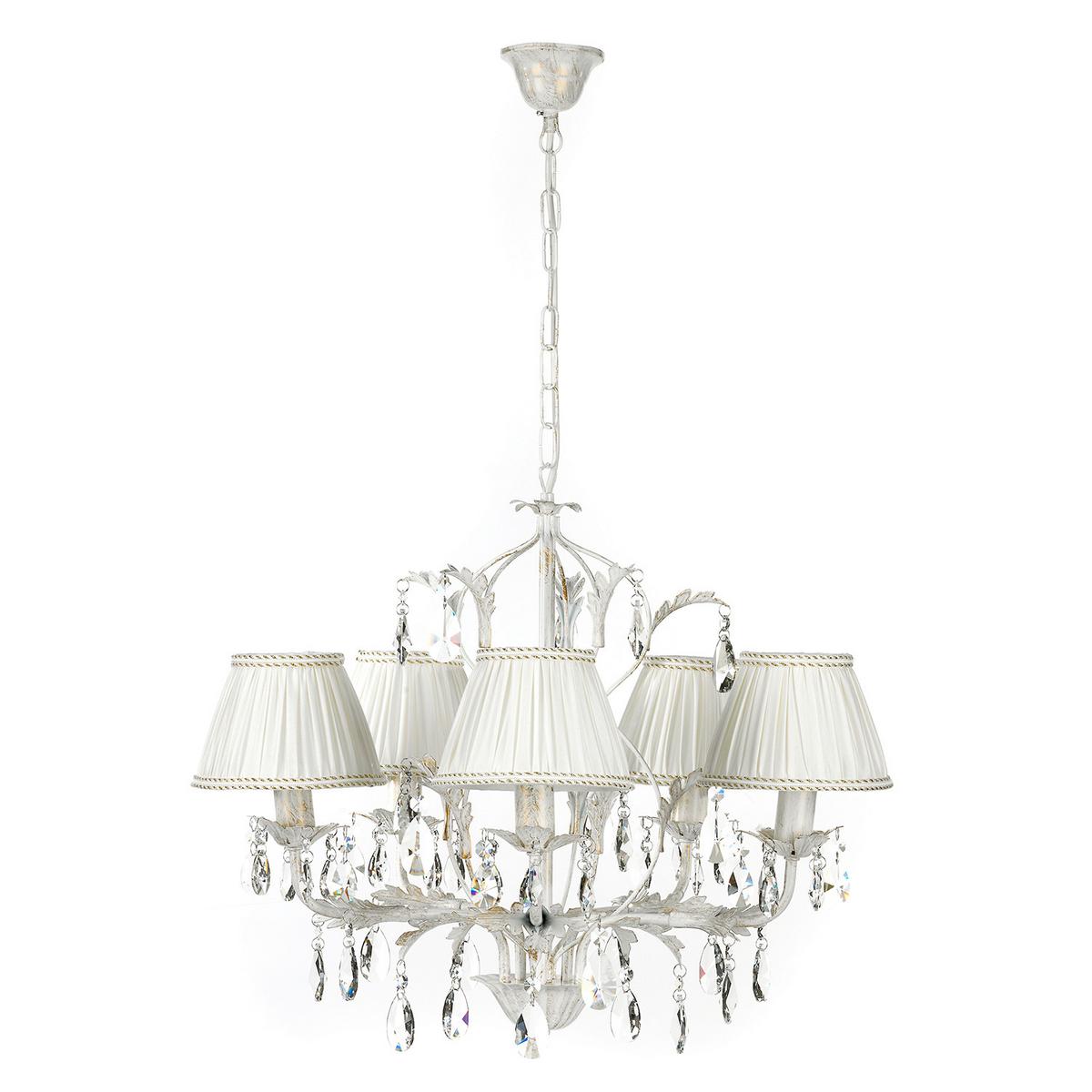 Kristall-Hängeleuchte Karen Weiß max. 6 Watt - Weiß, Natur, Glas/Textil (60/105cm)