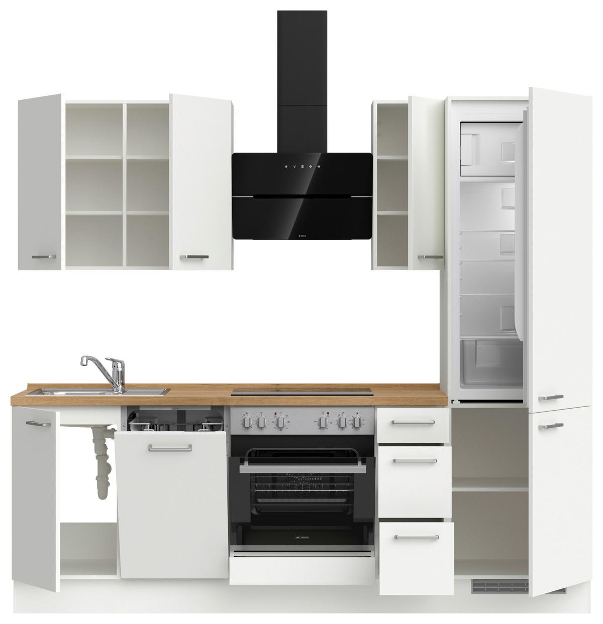 Küchenblock Touch High m. Geräten Weiß - Edelstahlfarben/Eichefarben, MODERN, Holzwerkstoff/Metall (240cm) - Nobilia