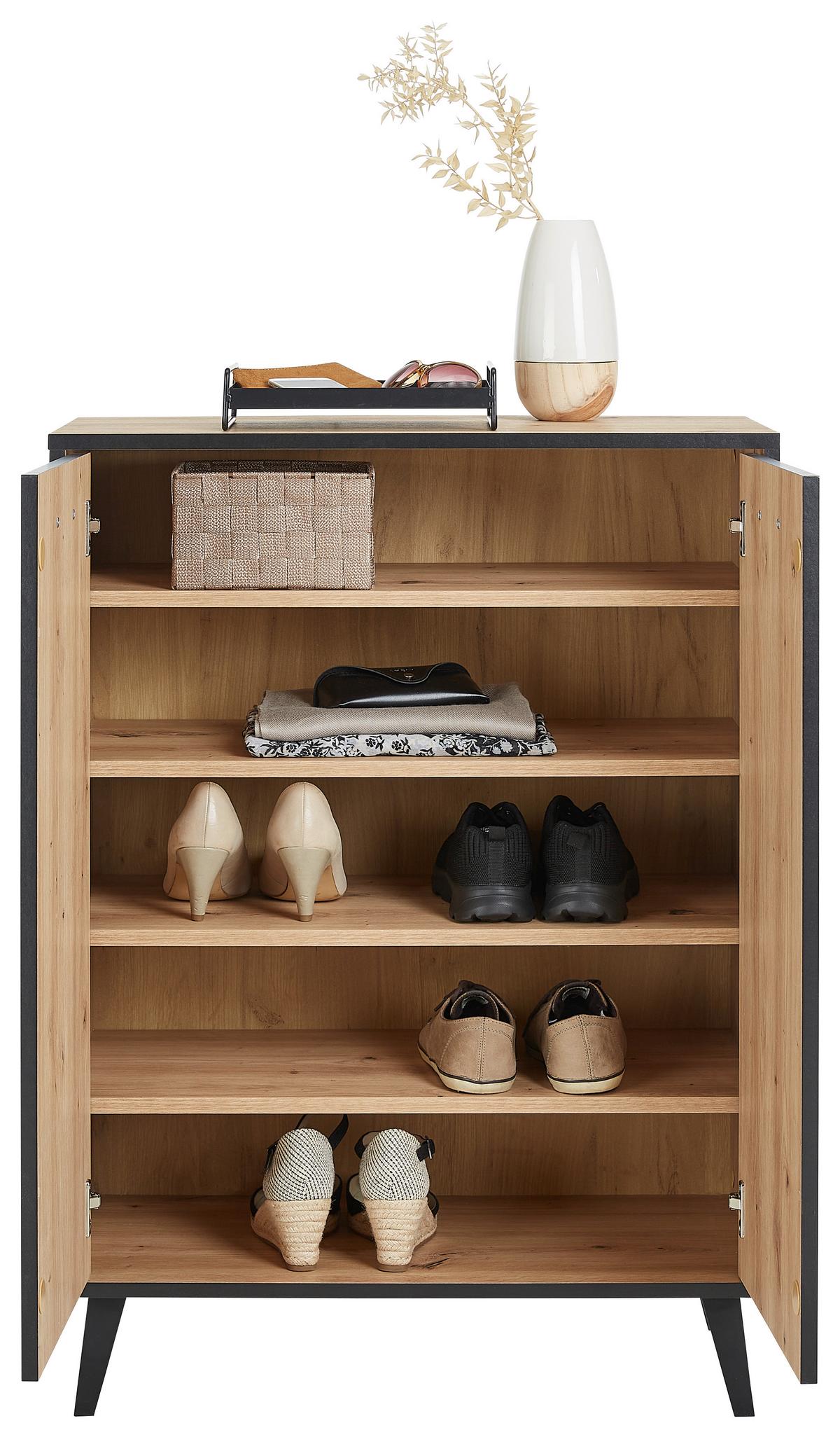 Schuhschrank in Eichefarben - Schwarz/Eiche Artisan, MODERN, Holzwerkstoff/Metall (69/94/33cm) - Mömax