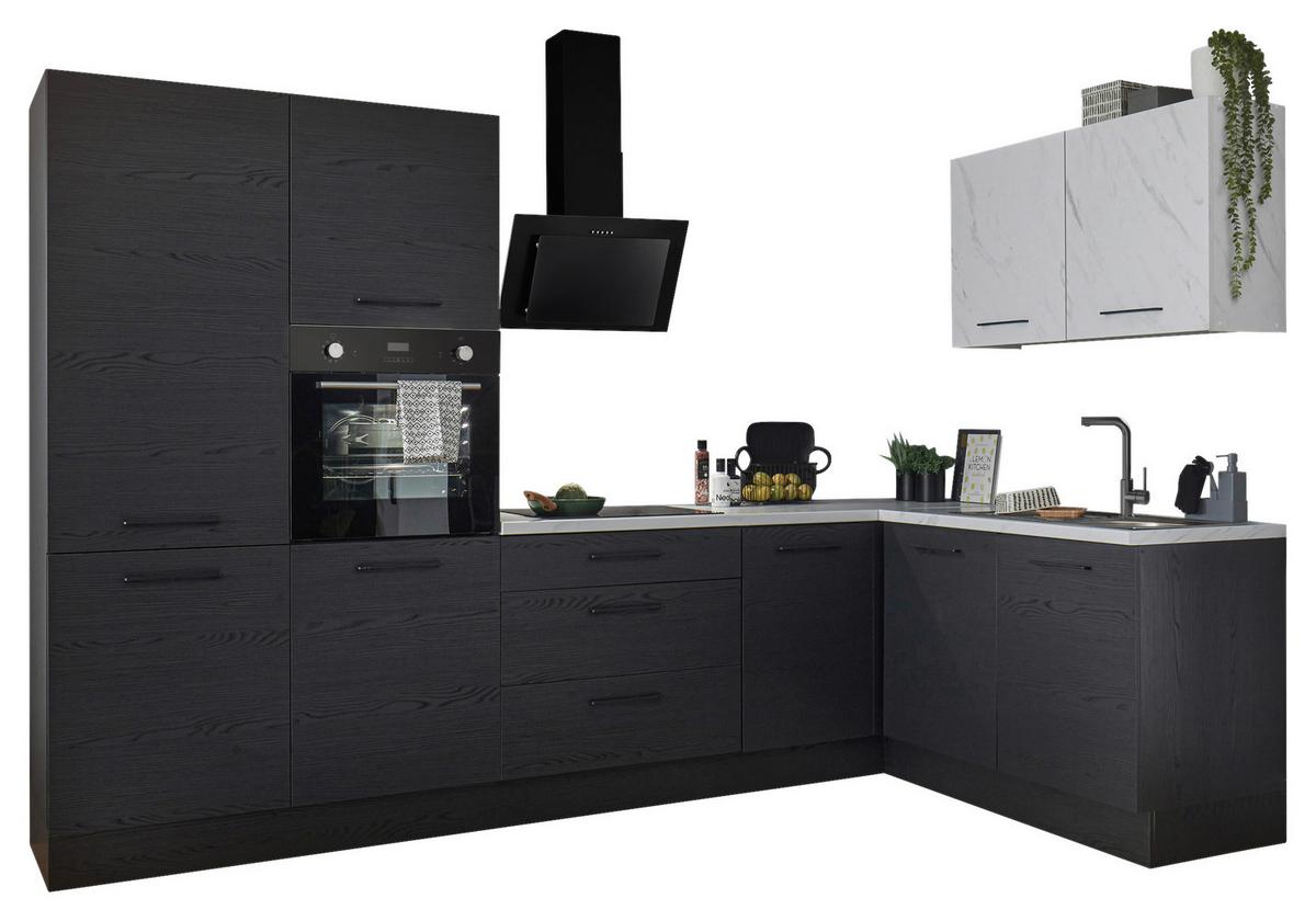 Eckküche New York mit Geräten ca.320x180cm Graphitfarben - Graphitfarben/Schwarz, Design, Holzwerkstoff/Metall (320/180cm) - P & B