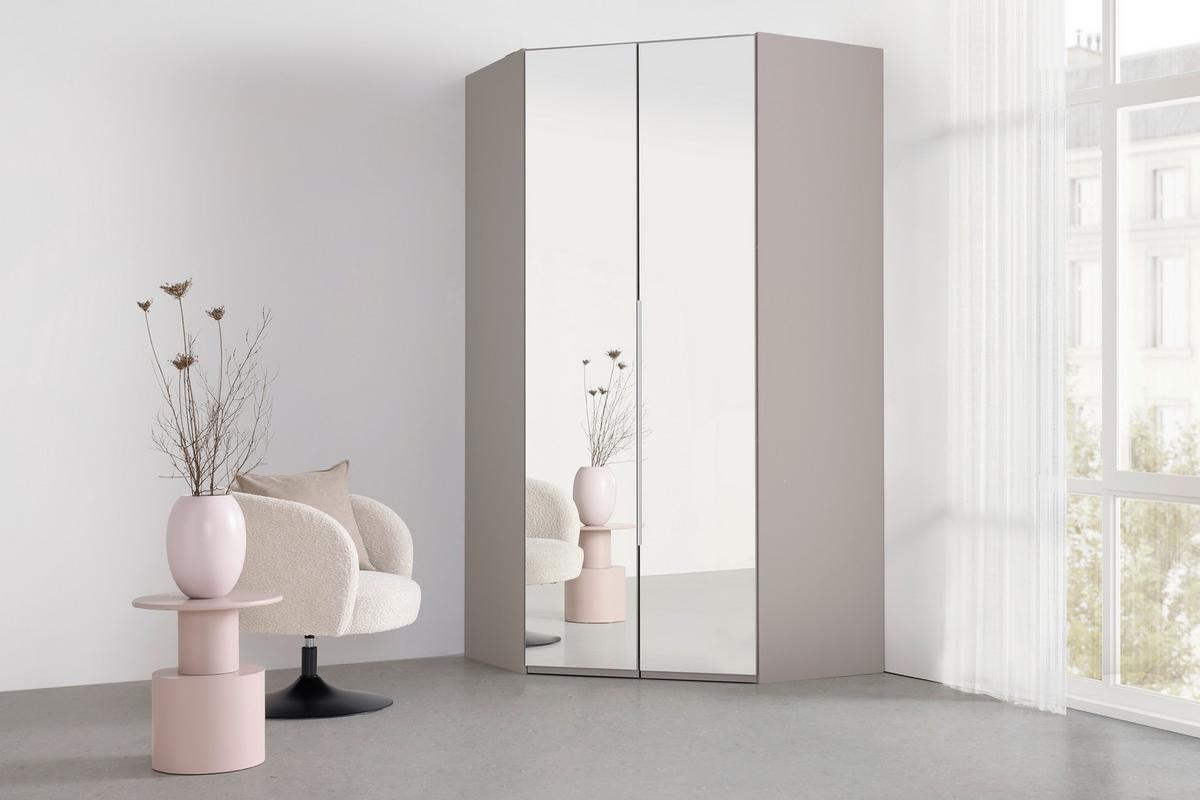 Kutni Ormar Za Odjeću New York - sahara/siva, Konvencionalno, staklo/drvni materijal (120/236/120cm) - Premium Living