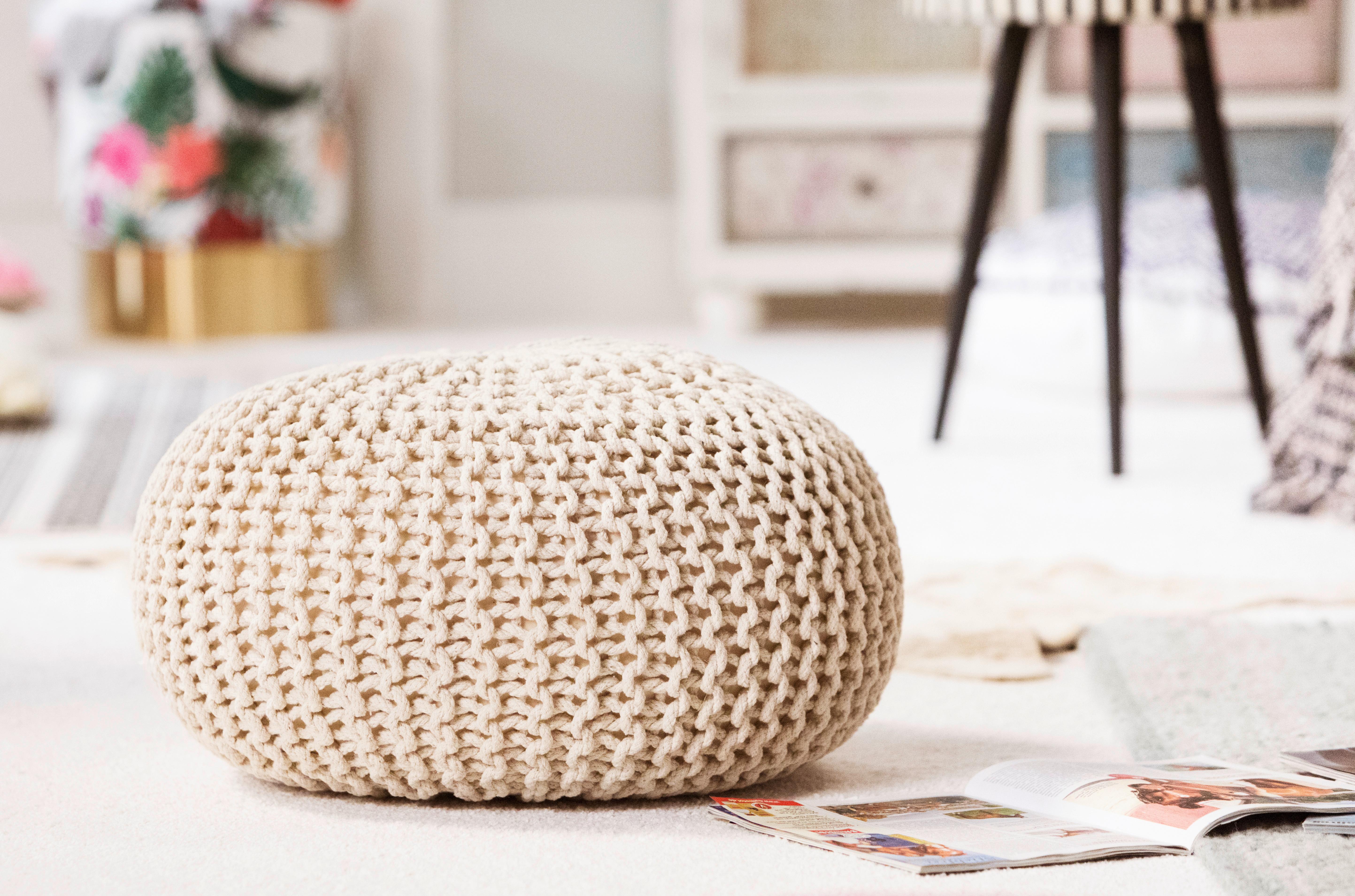 PUF BERGEN - kremowy/szary, Trend, tkanina (55/55/35cm) - Linea Natura
