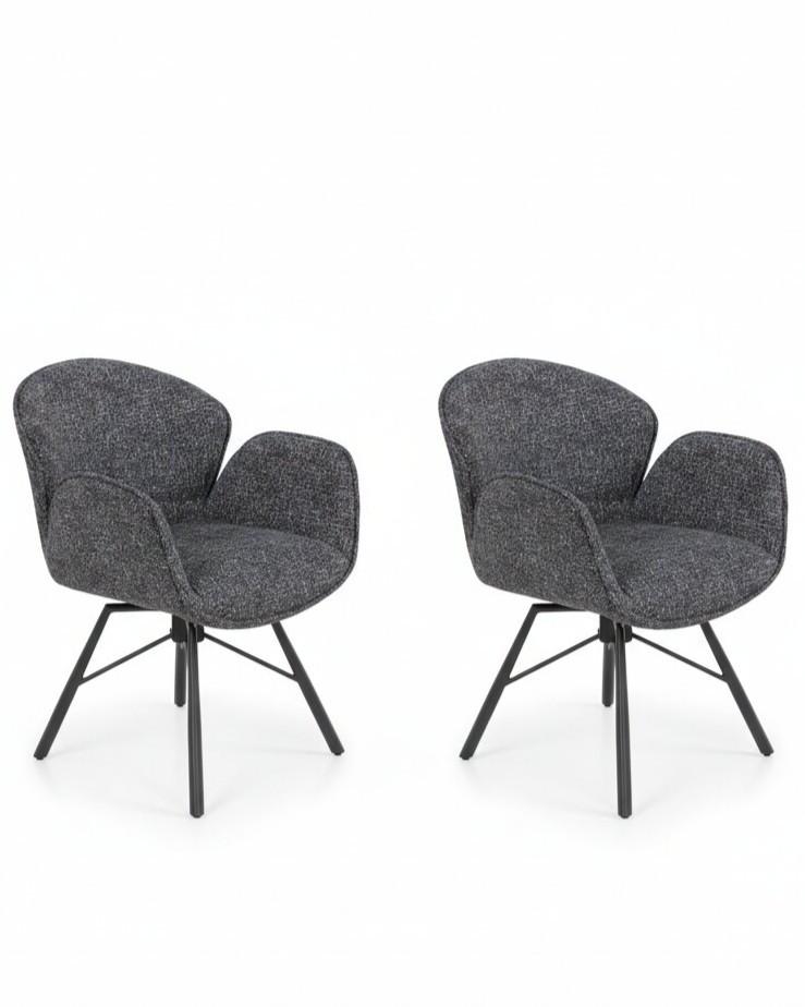 Armlehnstuhl-Set Bristol 2er-Set Anthrazit Bouclé - Anthrazit/Schwarz, MODERN, Textil/Metall (62/83/66cm) - MID.YOU