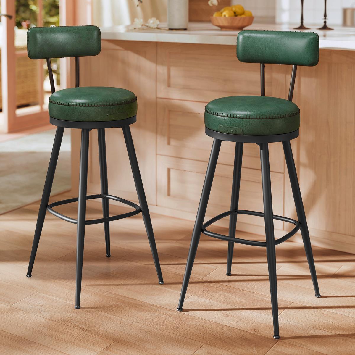 BARHOCKER-SET BAR STOOLS - Dunkelgrün/Schwarz, MODERN, Leder/Holzwerkstoff (56/101,5/56cm) - MID.YOU
