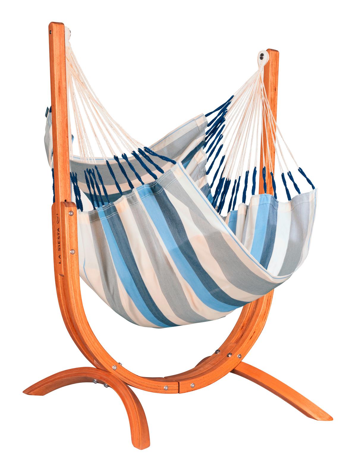 Hängematte Hammock Echtholz Blau/Weiß - Blau/Eukalyptusholzfarben, KONVENTIONELL, Holz/Textil (100/152/92cm) - La Siesta